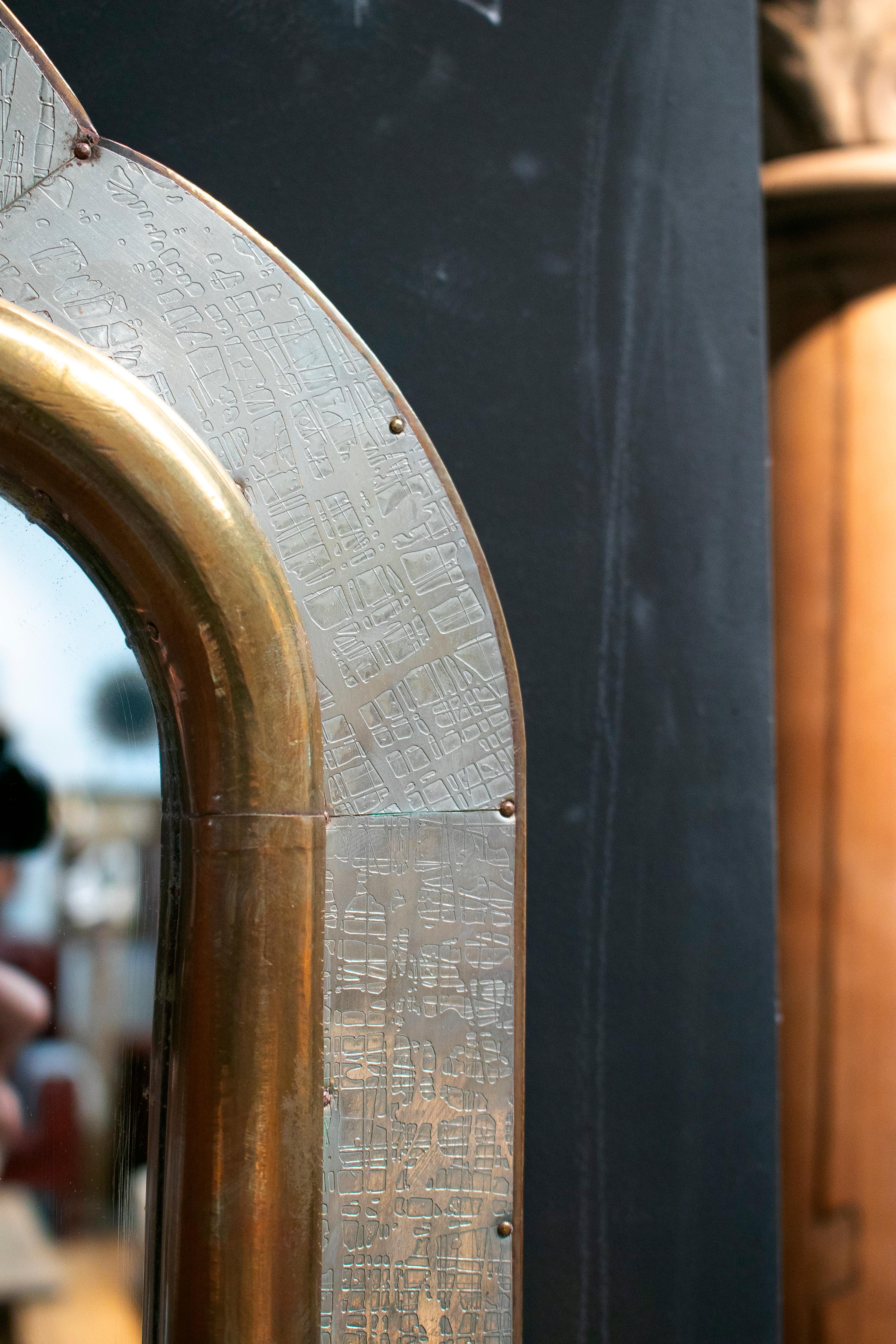 1980s Spanish Two-Tone Bronze-Plated Tall Mirror 3