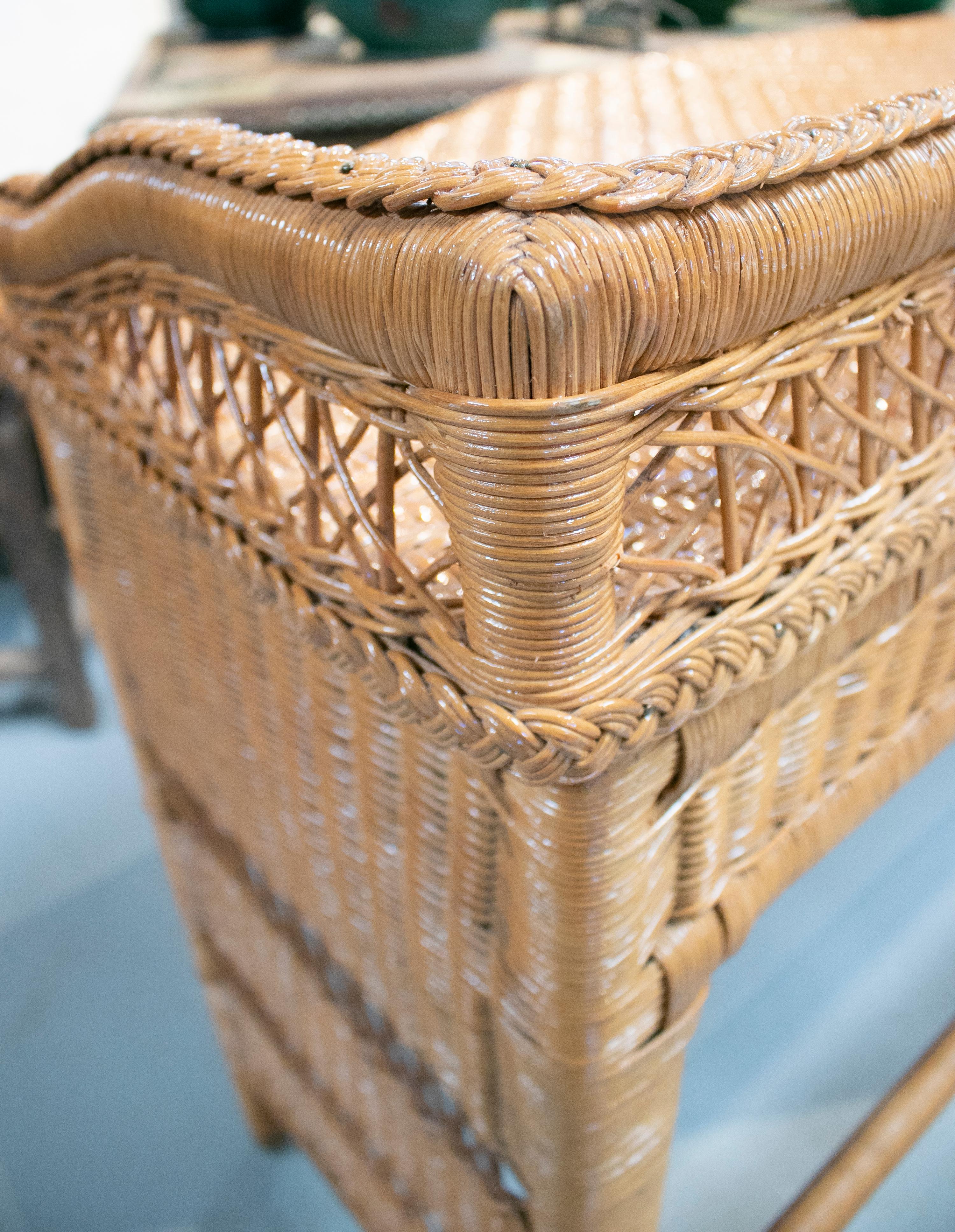 1980s Spanish Weaved Rattan Three-Drawer Office Desk 2