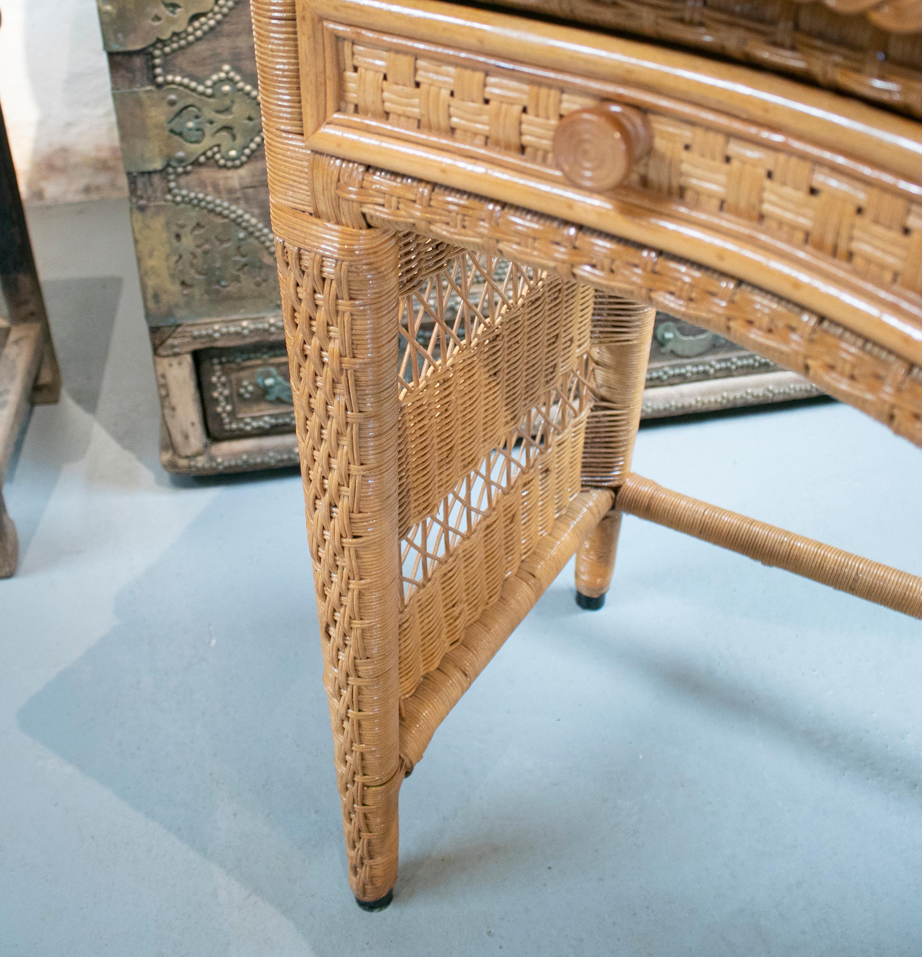 1980s Spanish Weaved Rattan Three-Drawer Office Desk 3