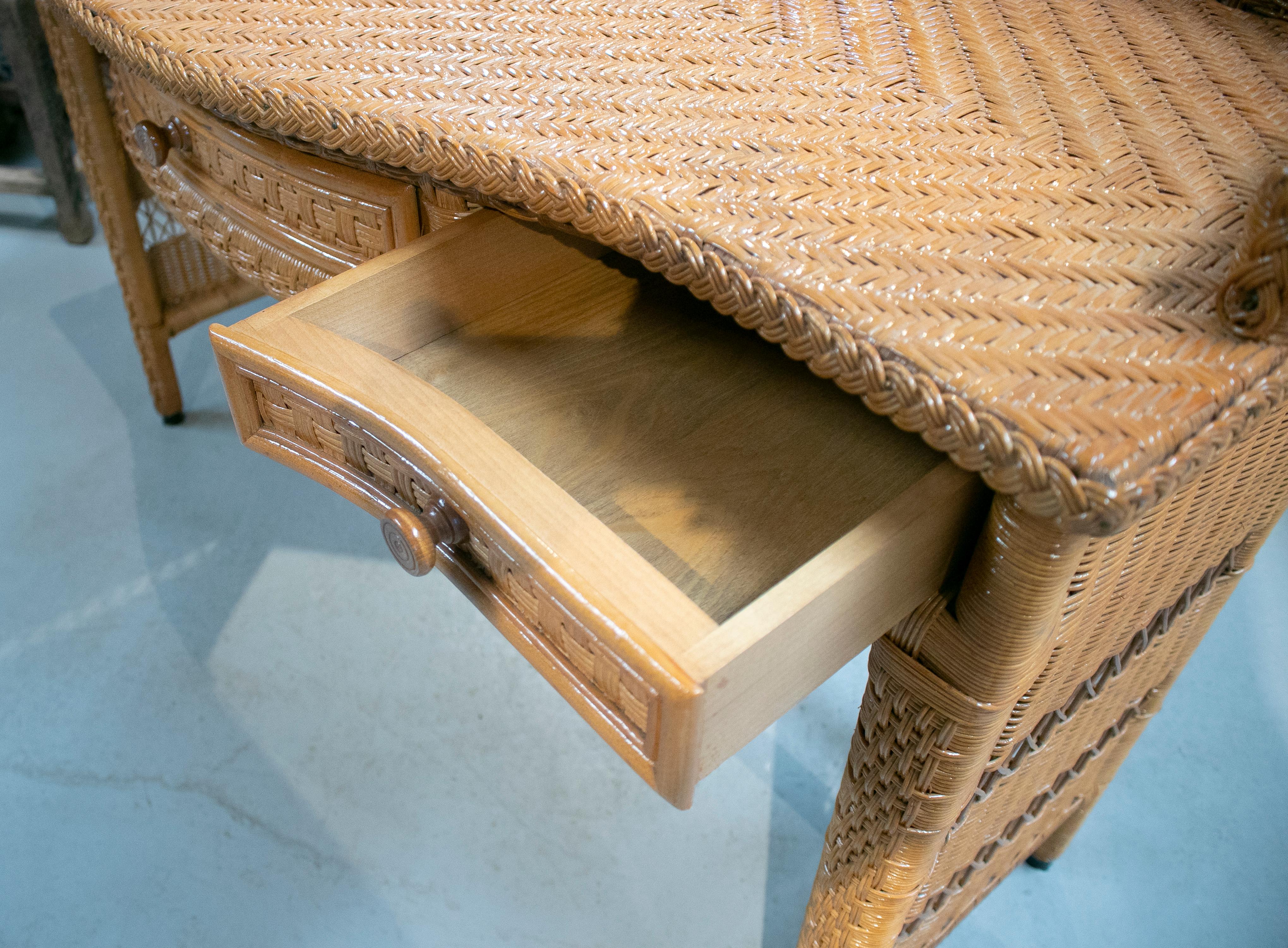 1980s Spanish Weaved Rattan Three-Drawer Office Desk 4