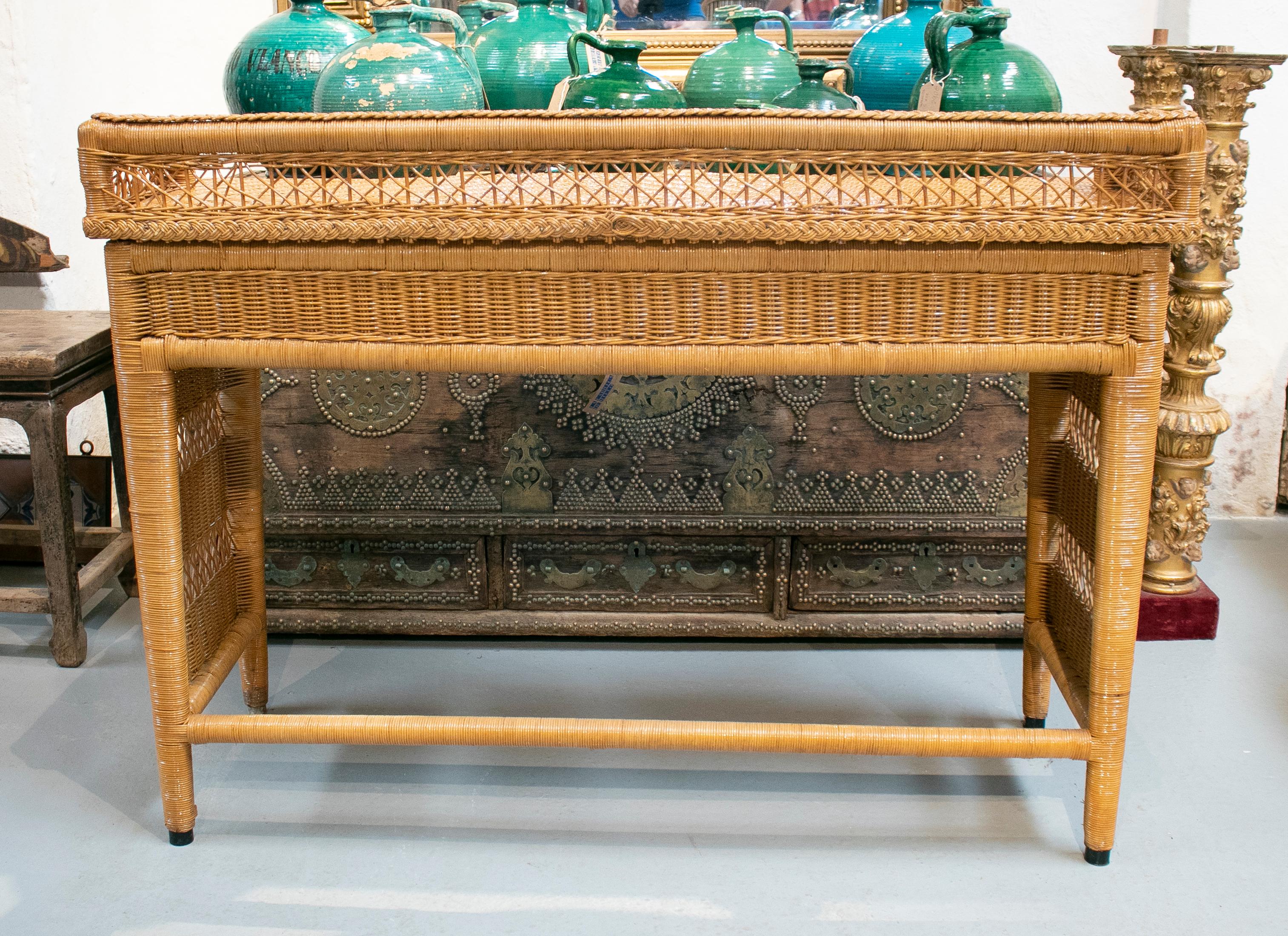 20th Century 1980s Spanish Weaved Rattan Three-Drawer Office Desk