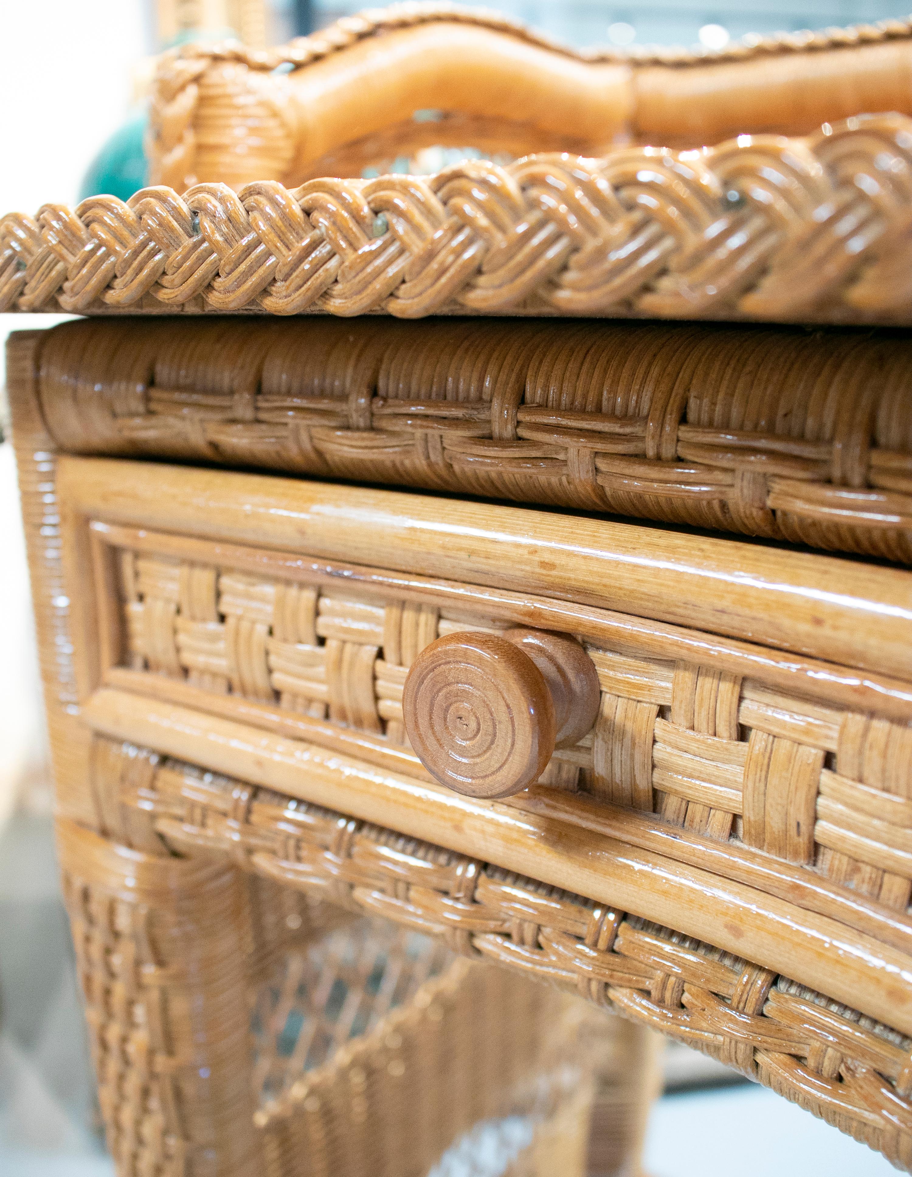 1980s Spanish Weaved Rattan Three-Drawer Office Desk 1