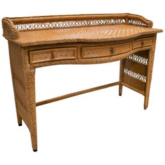 1980s Spanish Weaved Rattan Three-Drawer Office Desk