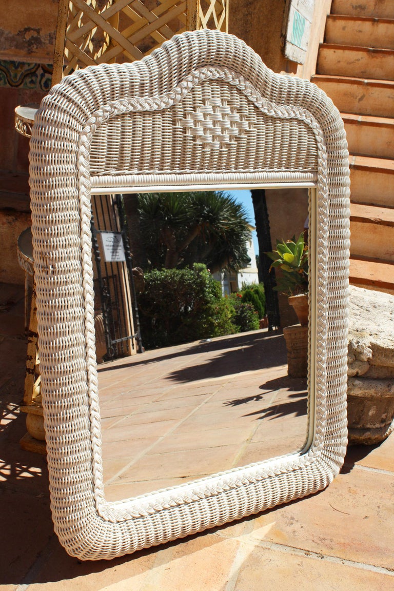 1980s Spanish White Wicker Framed Mirror at 1stDibs