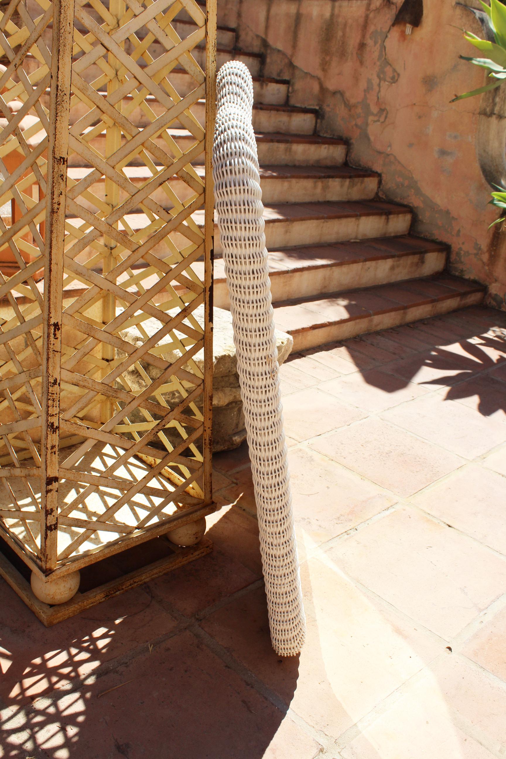 French 1980s Spanish White Wicker Framed Mirror