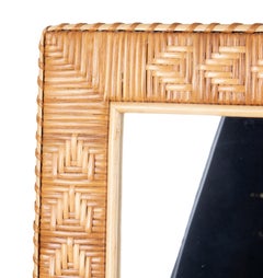 1980s Spanish Wicker and Bamboo Handmade Mirror with Frame