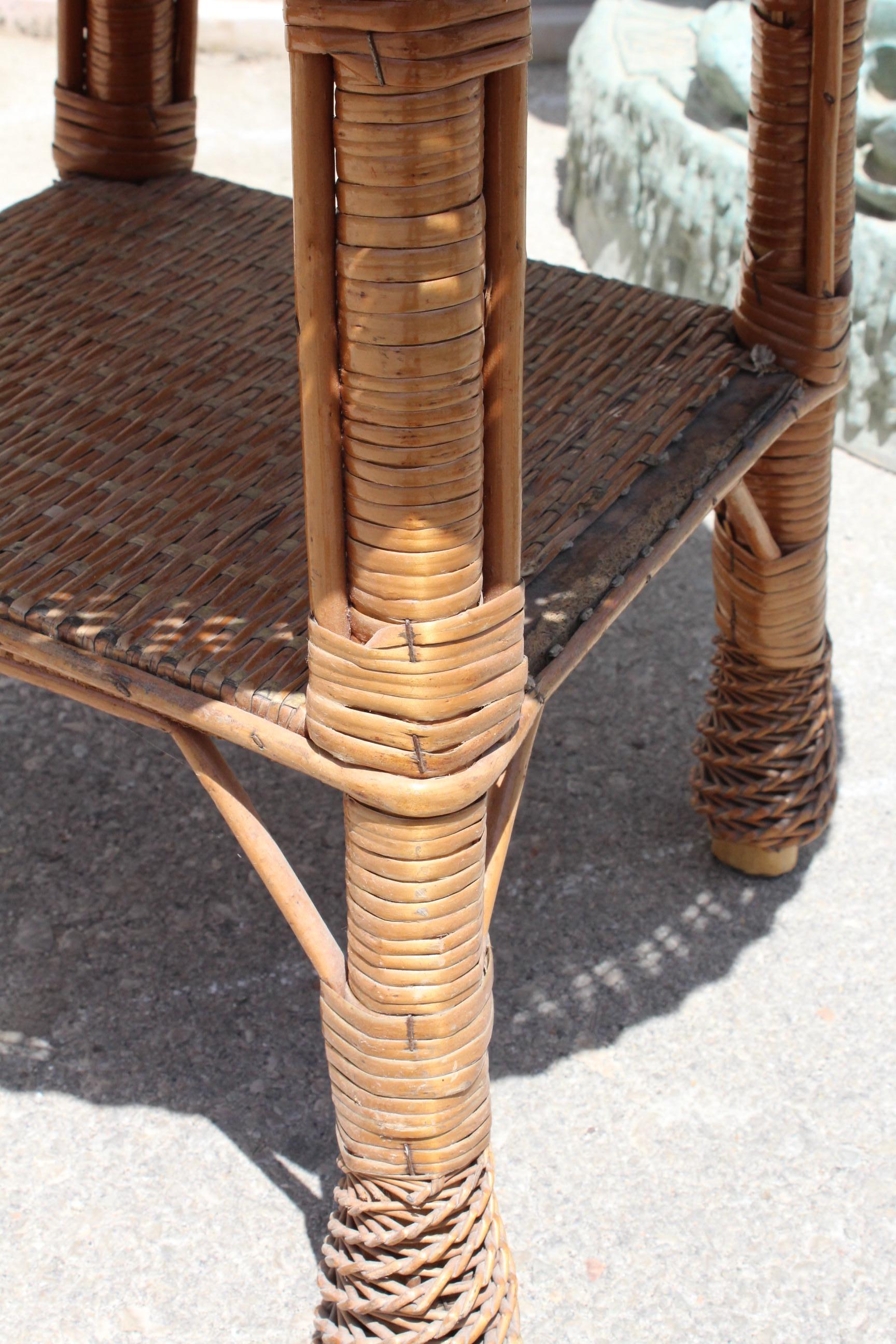 1980s Spanish Wicker Round Side Table 5