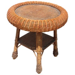 1980s Spanish Wicker Round Side Table