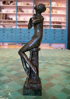 1980s Spanish Woman Bronze Figure w/ Marble Base Signed "Sanguino"