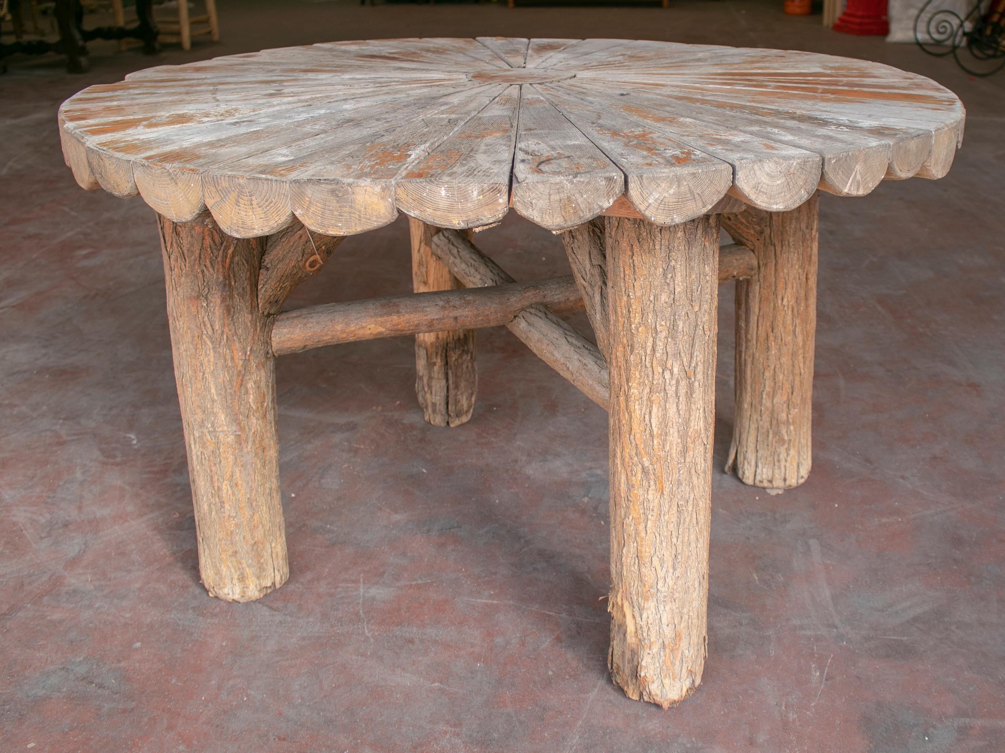 Hand-Carved 1980s Spanish Wooden Garden Table