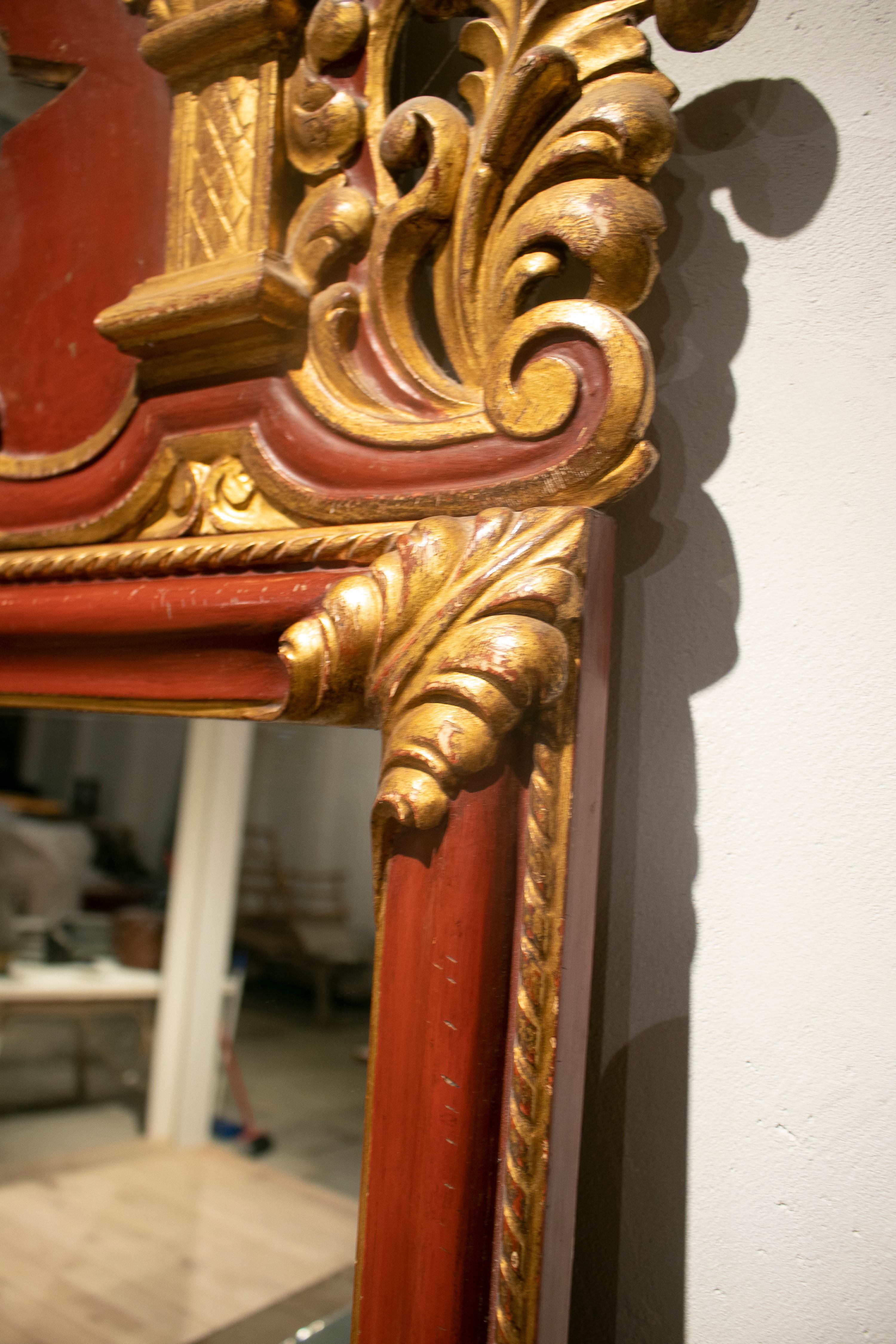 1980s Spanish Wooden Painted Mirror w/ Crest 10