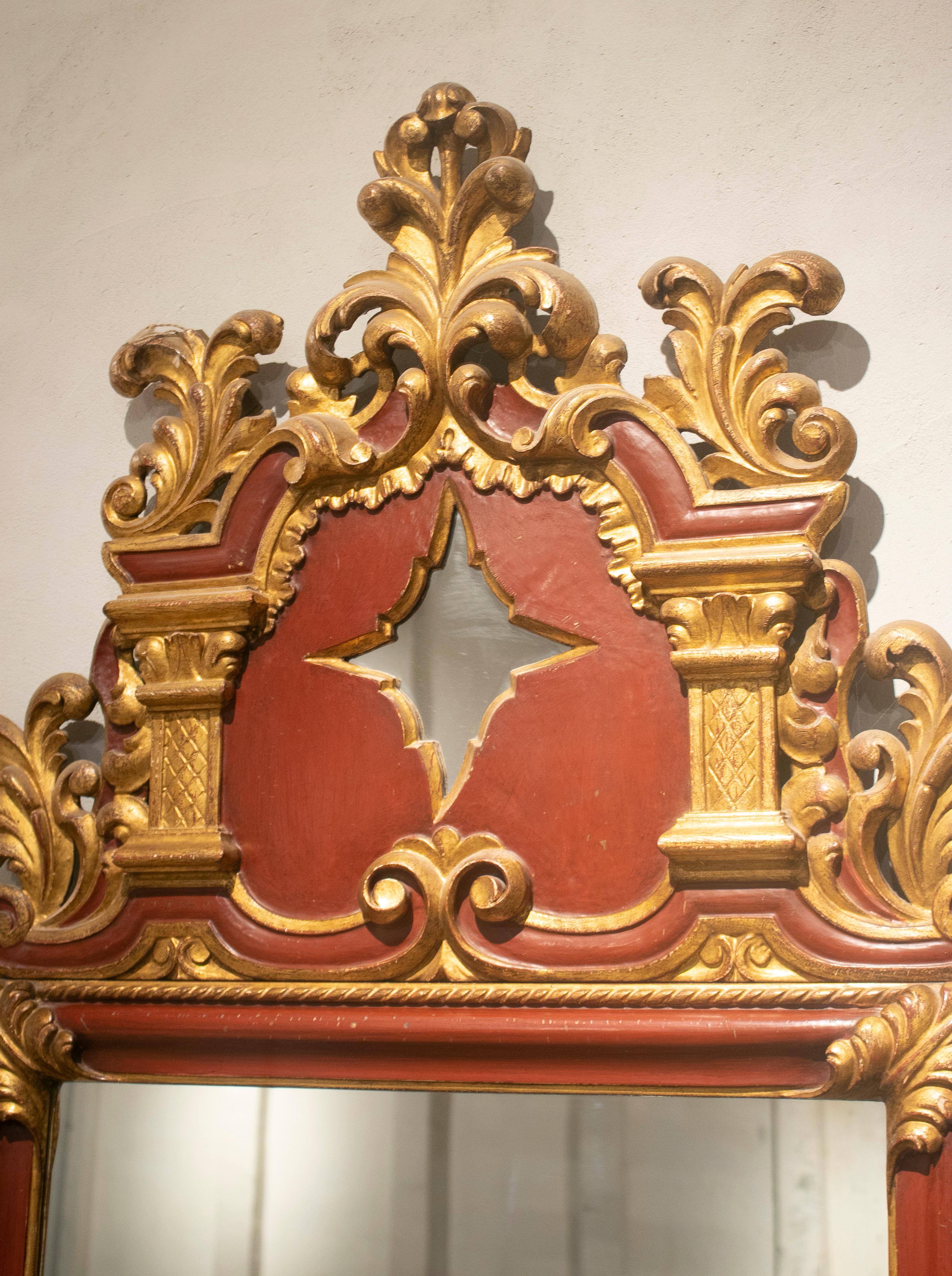 1980s Spanish Wooden Painted Mirror w/ Crest 1