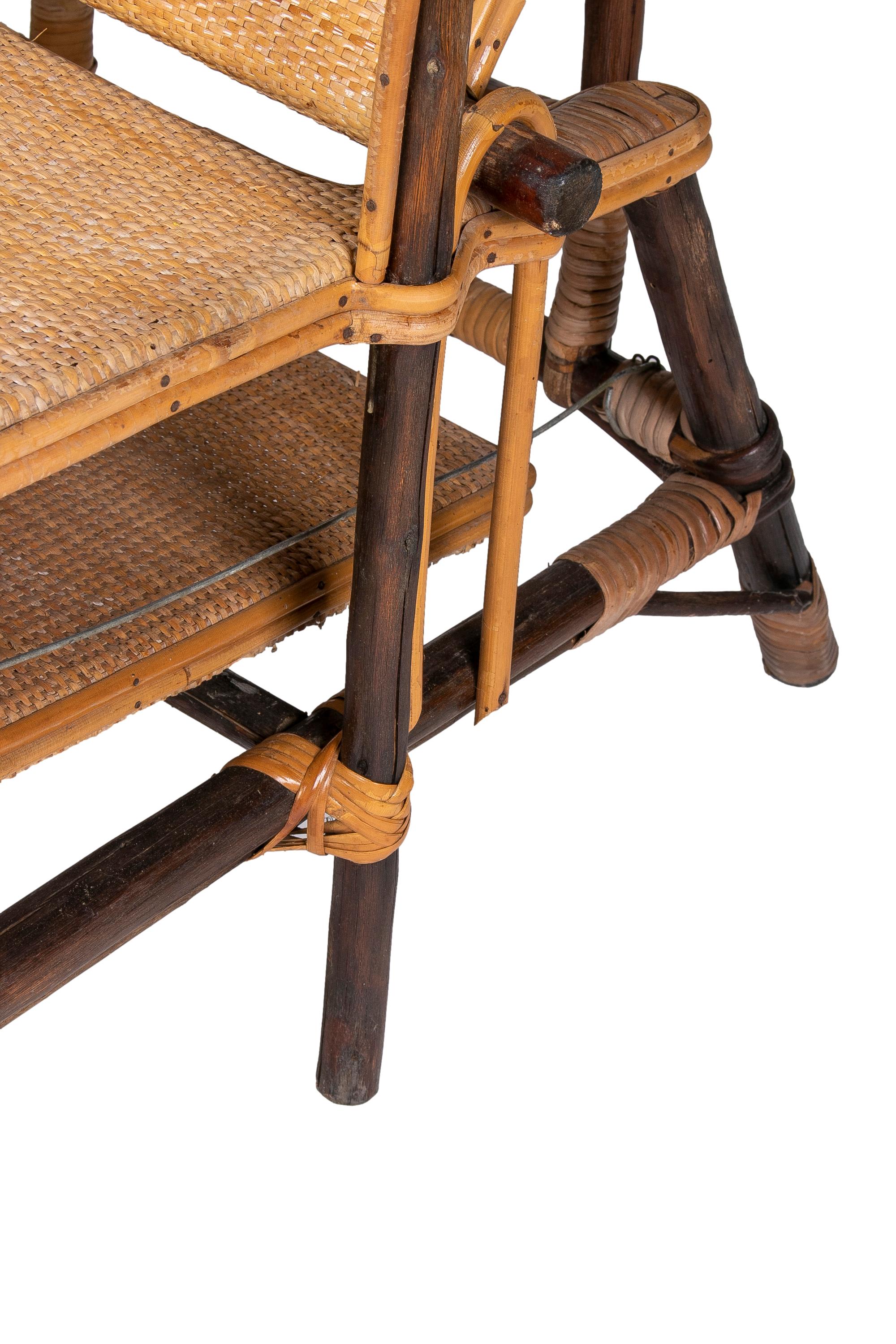 1980s Spanish Woven Wicker & Bamboo Sunbathing Lounge Chair For Sale 9