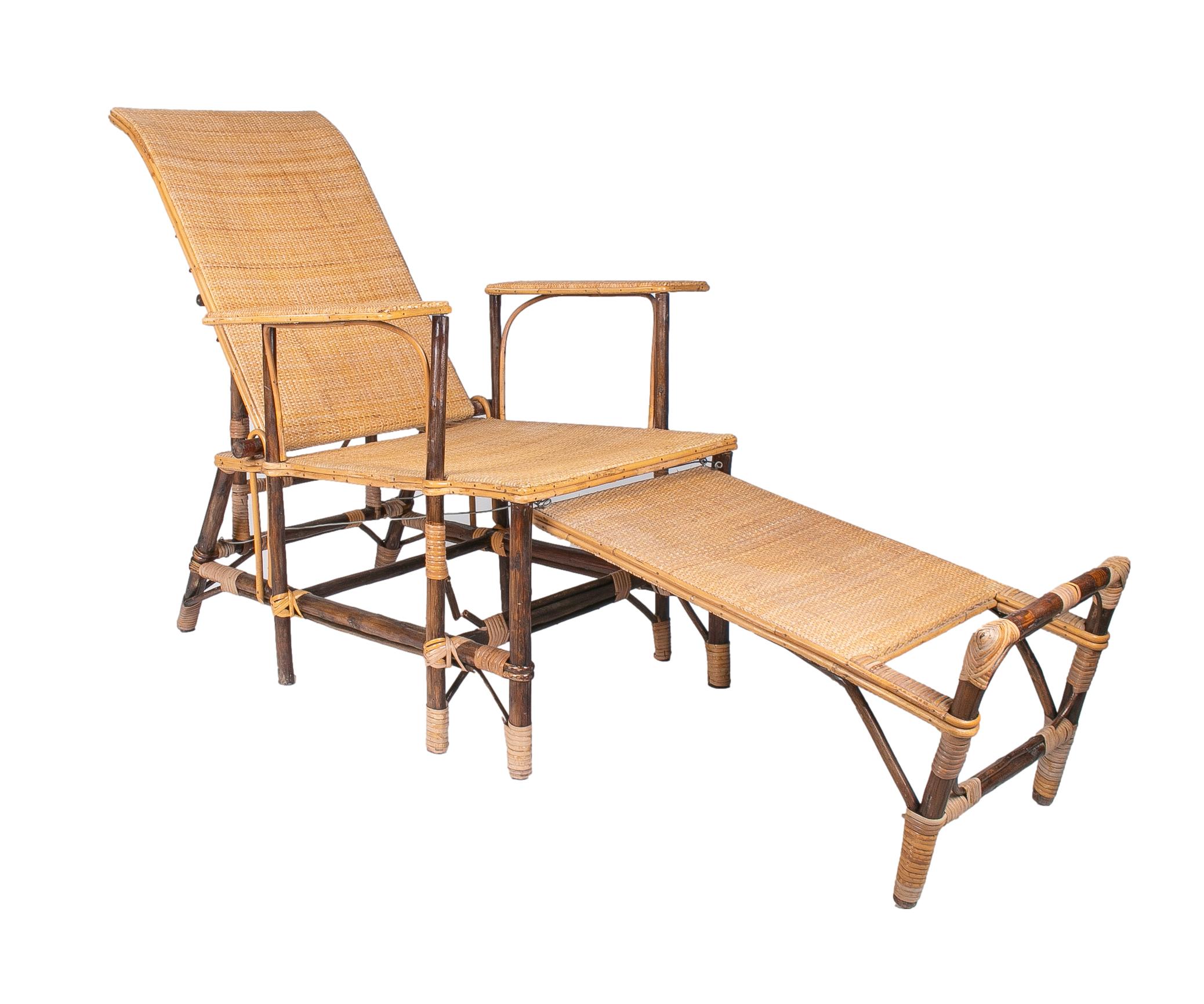 Spanischer Liegestuhl aus Weidengeflecht und Bambus aus den 1980er Jahren.