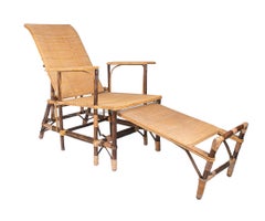 Chaise longue en osier tressé et bambou pour bain de soleil, années 1980, Espagne