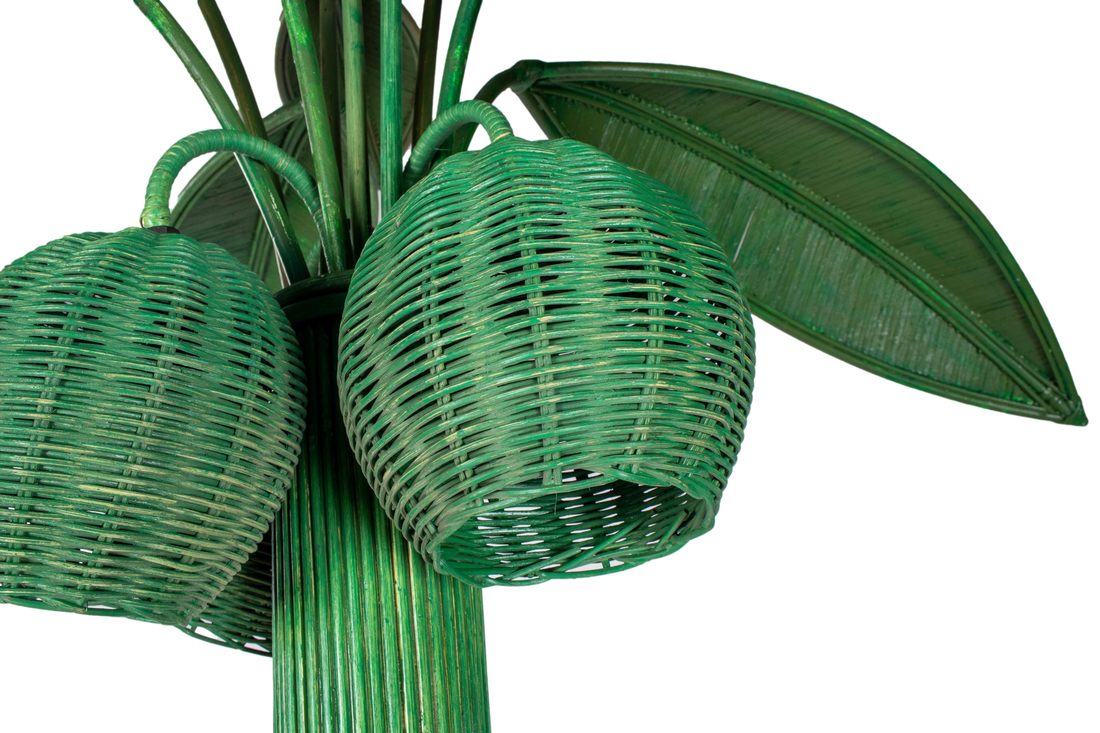 1980s Spanish Woven Wicker Green Palm Tree Statue 1