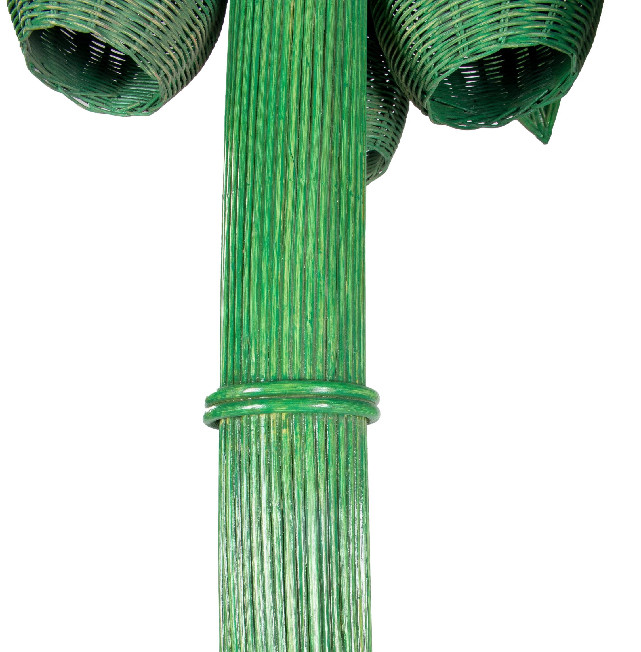 1980s Spanish Woven Wicker Green Palm Tree Statue 2