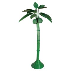 1980s Spanish Woven Wicker Green Palm Tree Statue