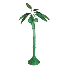 1980s Spanish Woven Wicker Green Palm Tree Statue