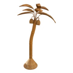 1980s Spanish Woven Wicker Green Palm Tree Statue