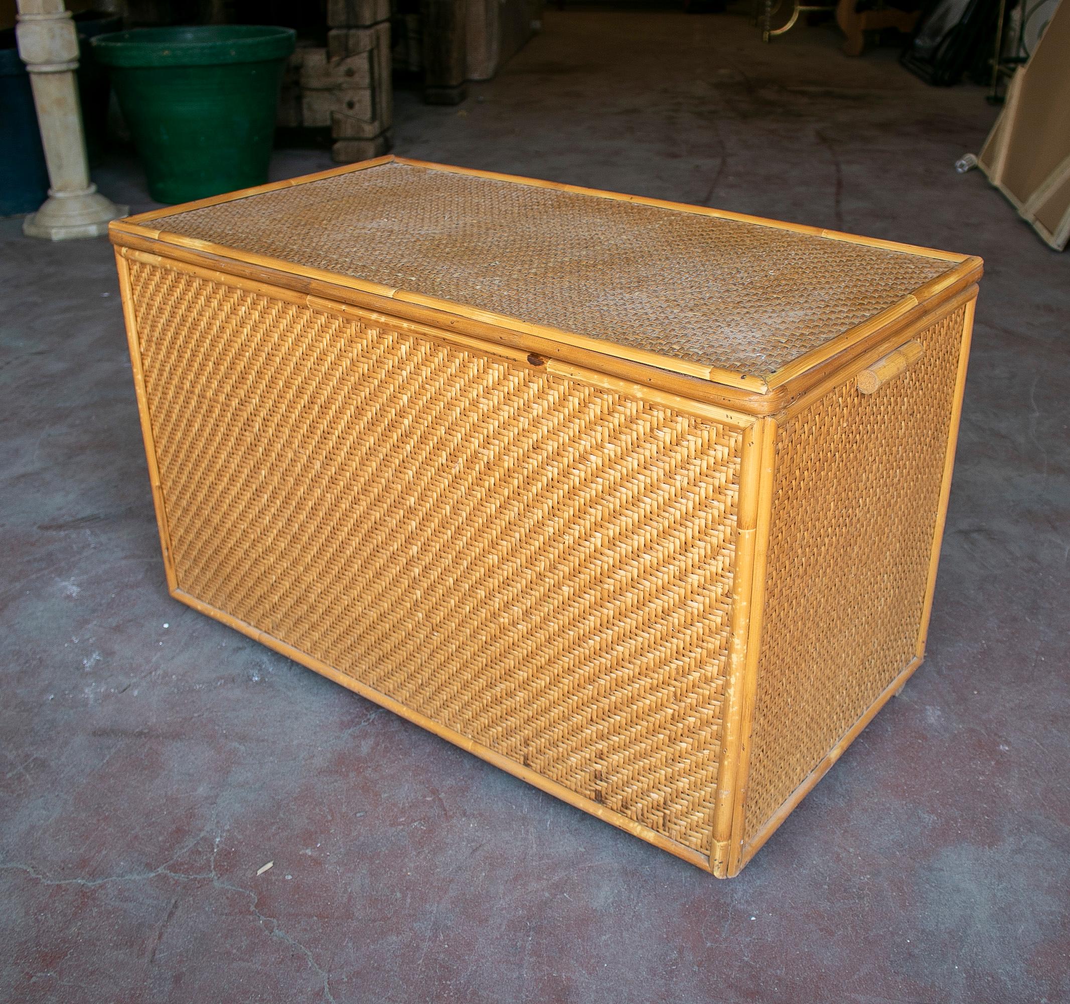 1980s Spanish Woven Wicker Trunk 4