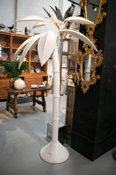 1980s Spanish Woven Wicker White Palm Tree Statue
