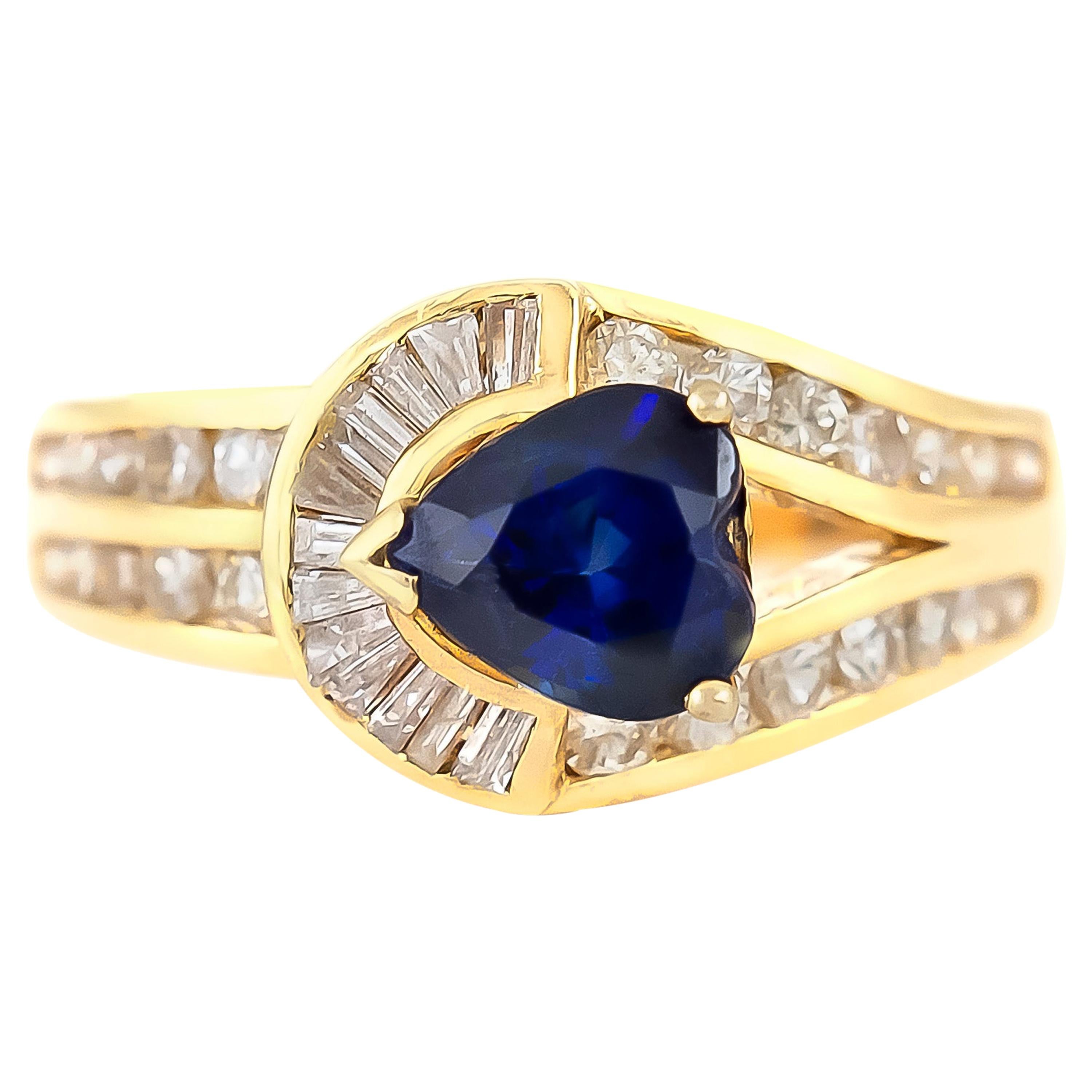 1980s Special Design Sapphire and Diamond Ring For Sale