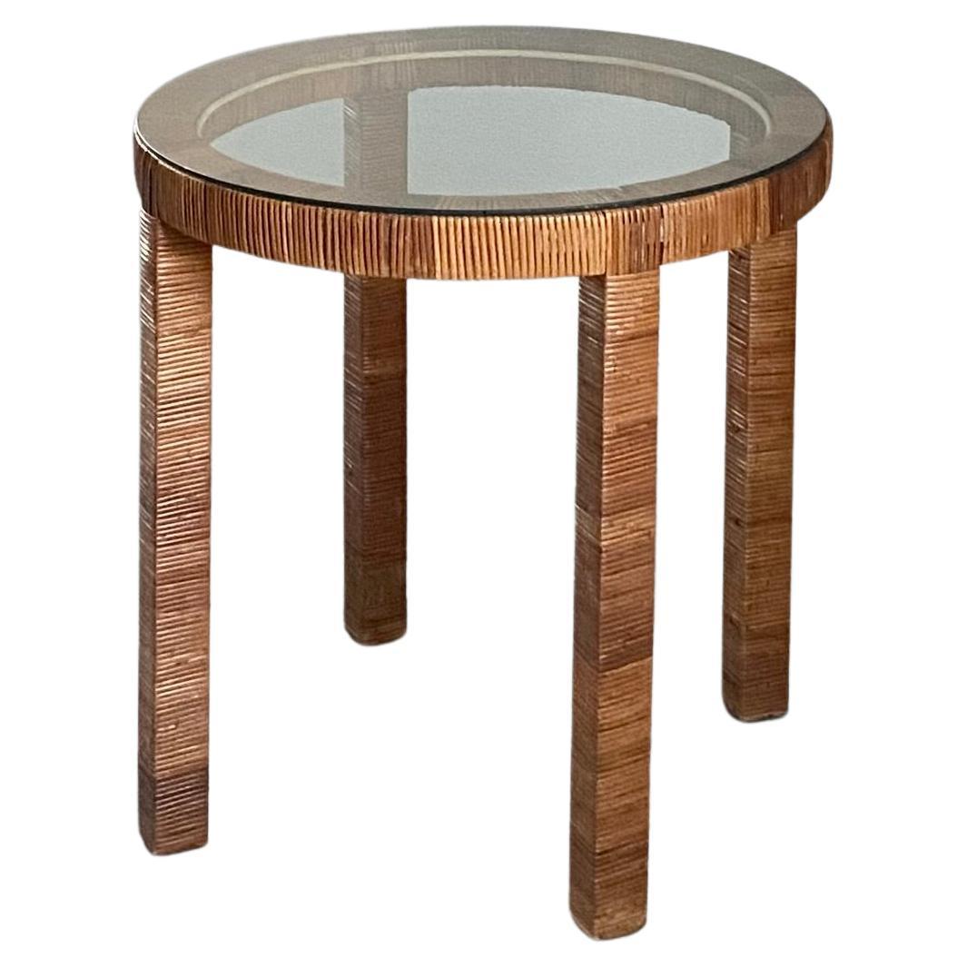 1980s Split Reed Round Game Table in Style of Bielecky Brothers For Sale