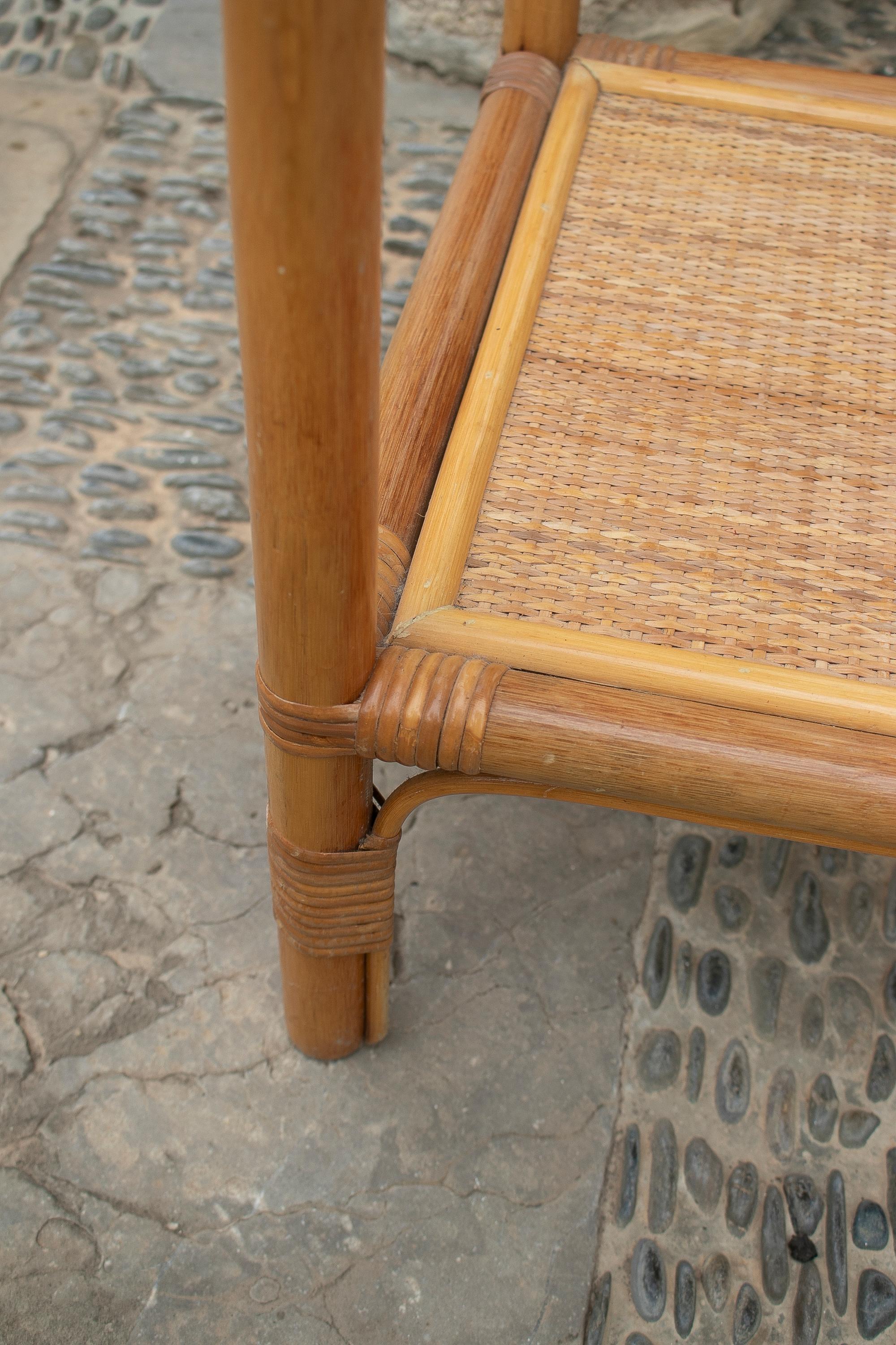 1980's Square Bamboo and Rattan Side Table For Sale 8