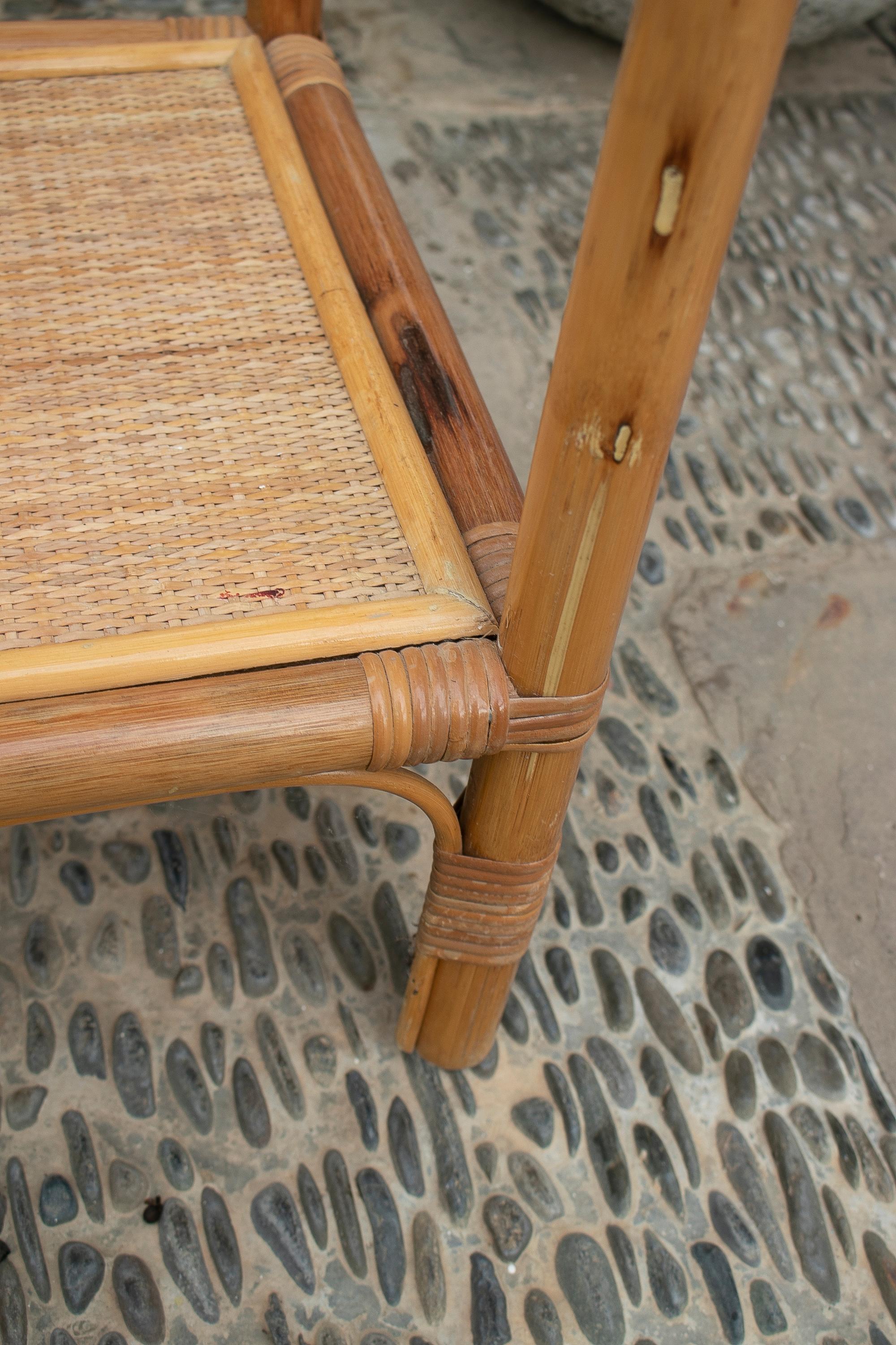 1980's Square Bamboo and Rattan Side Table For Sale 9
