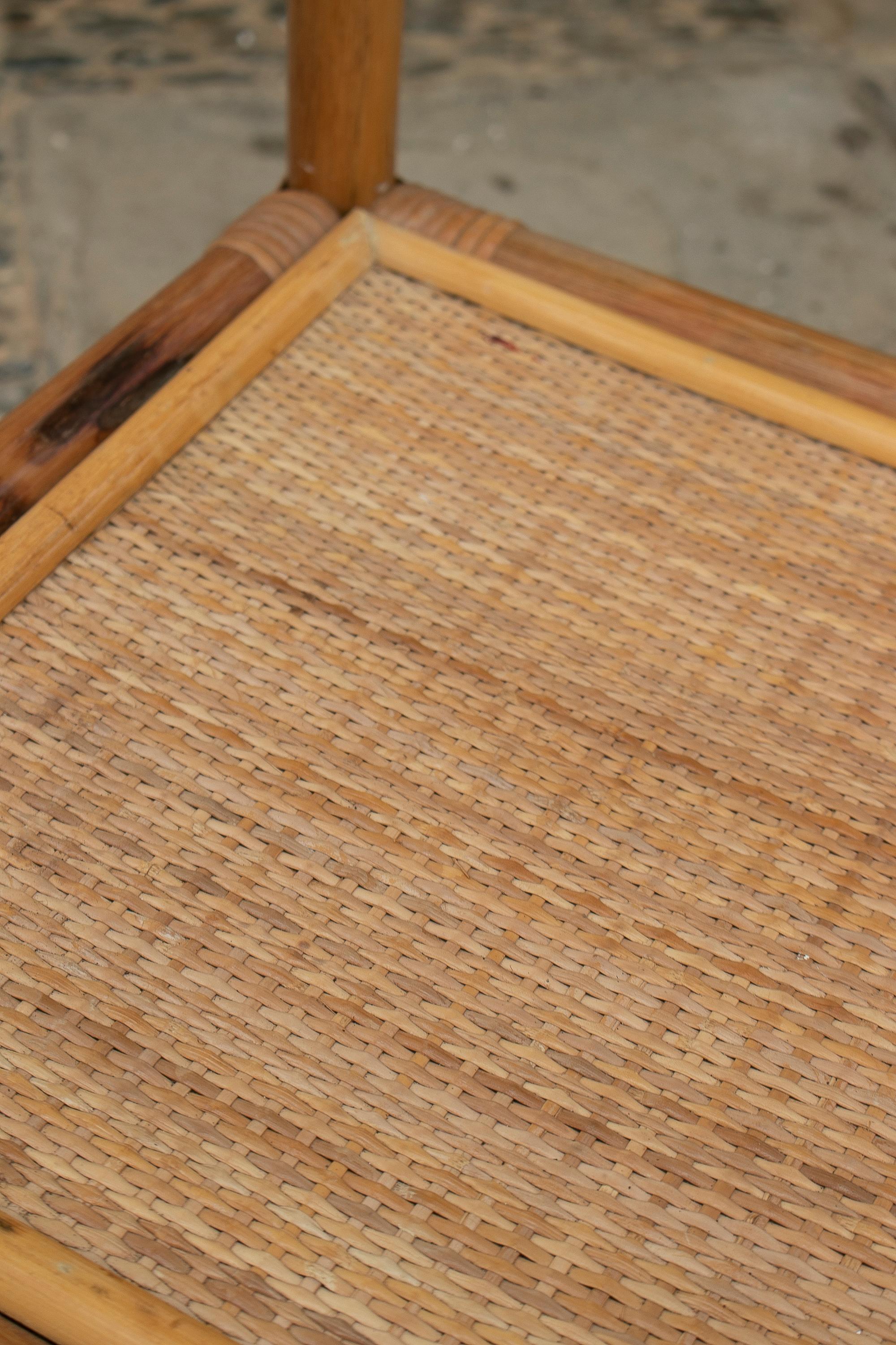 1980's Square Bamboo and Rattan Side Table For Sale 4