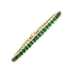 1980s Square Emerald 18 Karat Gold Line Tennis Bracelet