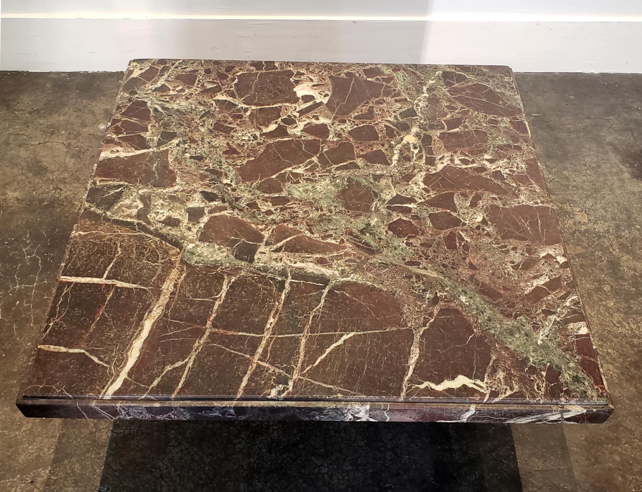 Modern 1980s Square Italian Coffee Table in Rich Rosso Levanto Marble