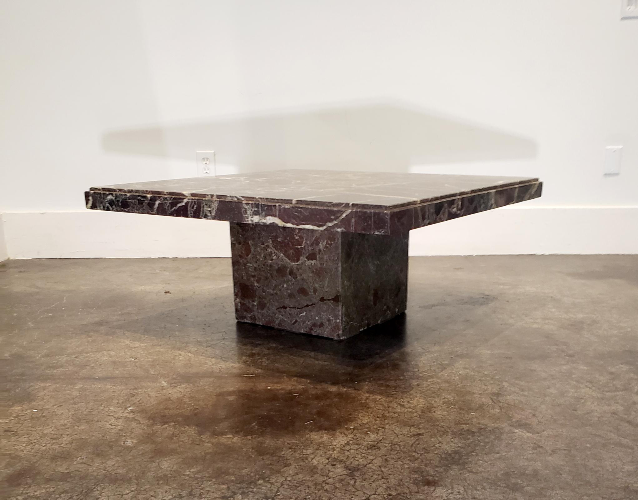 Late 20th Century 1980s Square Italian Coffee Table in Rich Rosso Levanto Marble