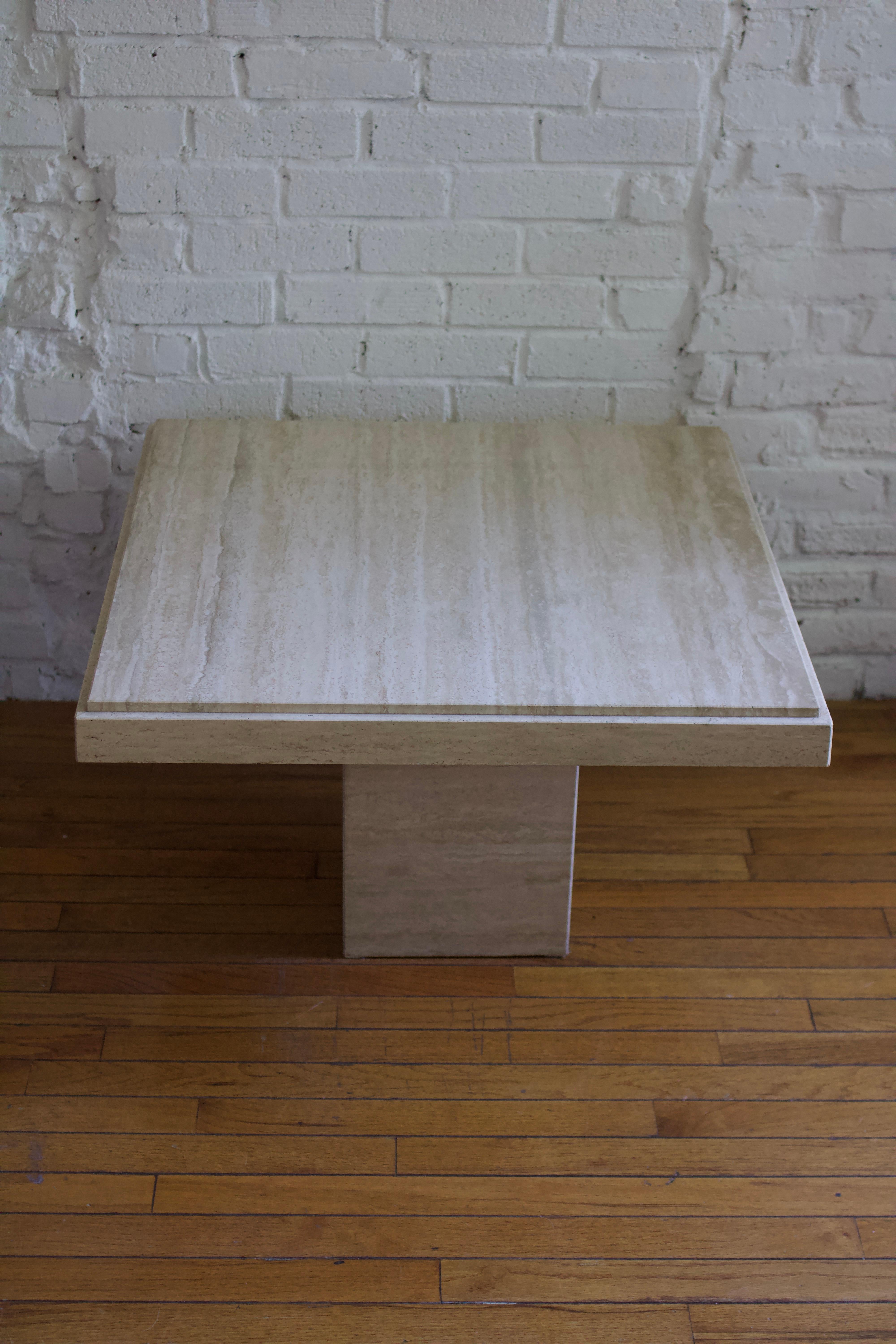 1980s Square Travertine Coffee Table, Made in Italy In Good Condition For Sale In Brooklyn, NY