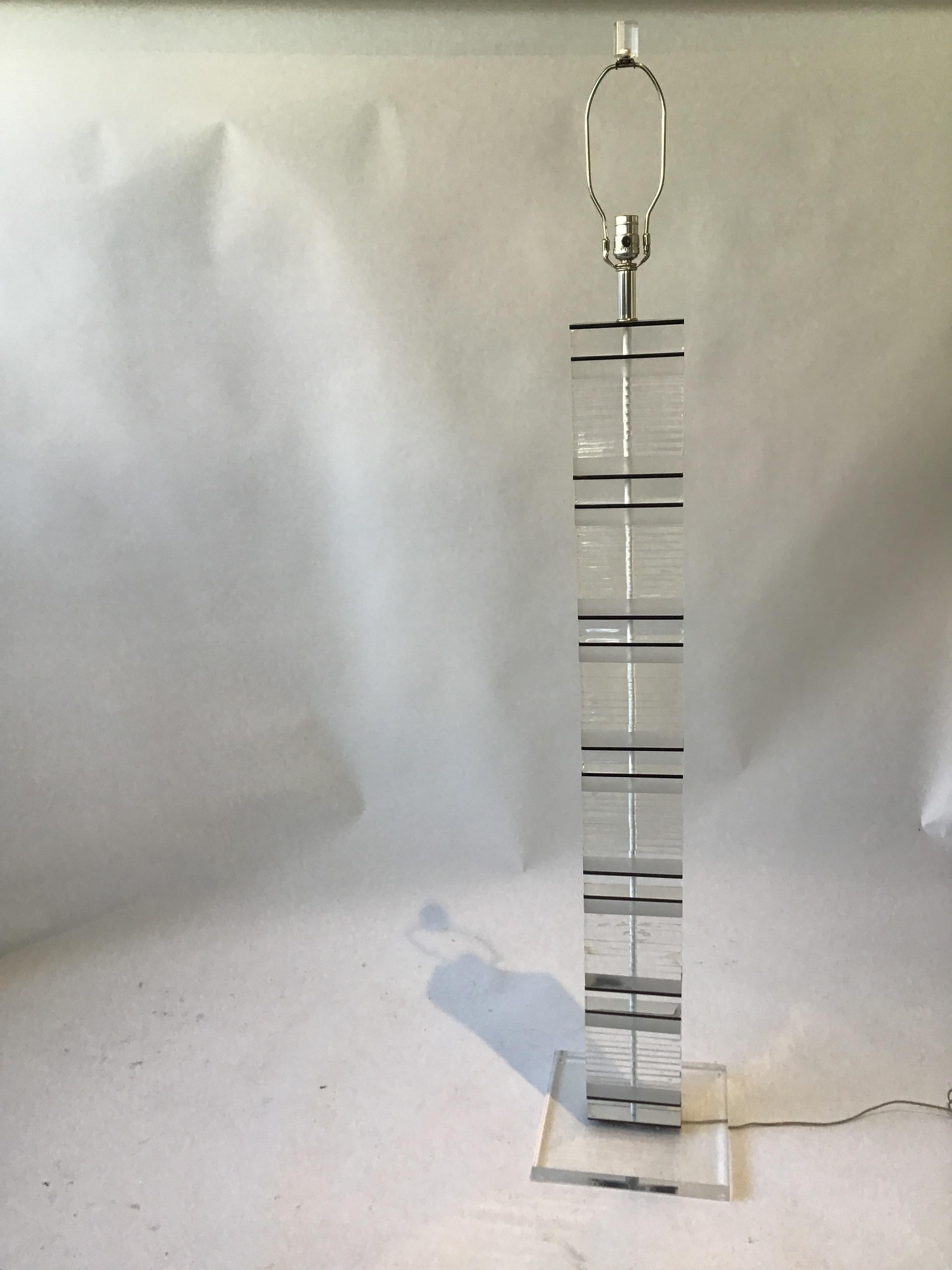 1980s stacked lucite floor lamp. Out of a Greenwich, Ct estate.