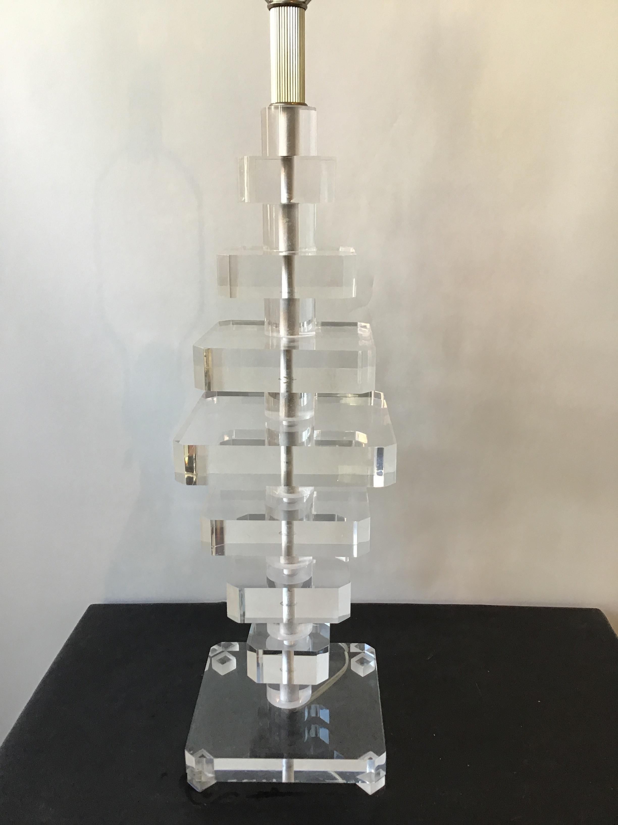 1980s stacked Lucite lamp.