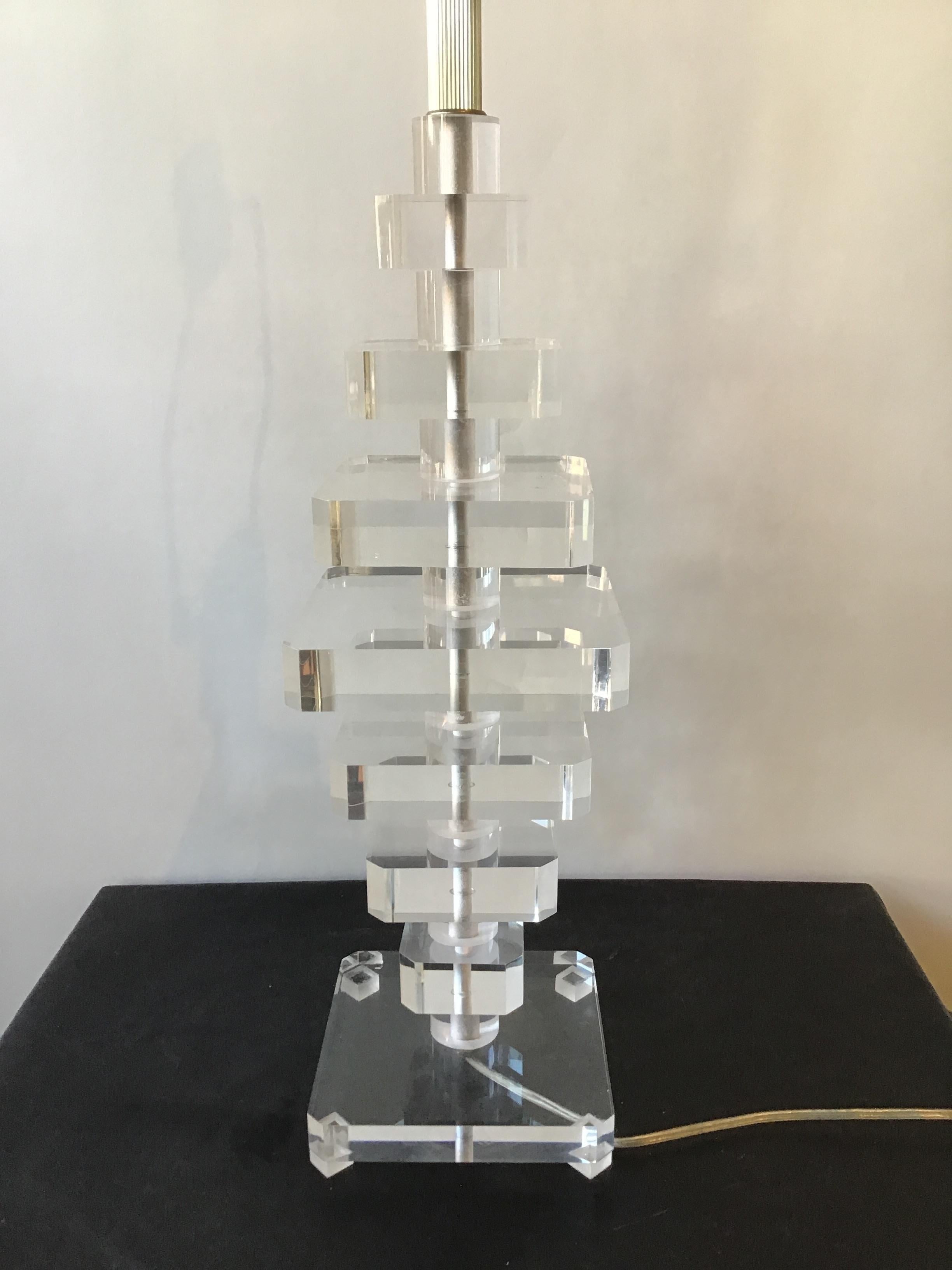 Late 20th Century 1980s Stacked Lucite Lamp For Sale