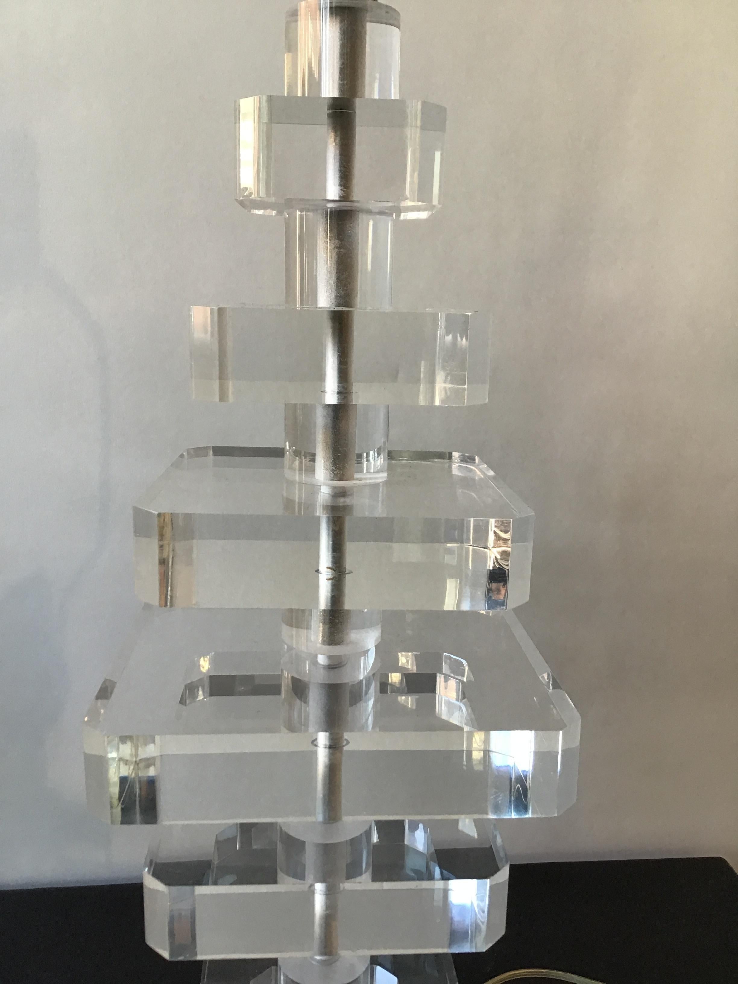 1980s Stacked Lucite Lamp For Sale 2