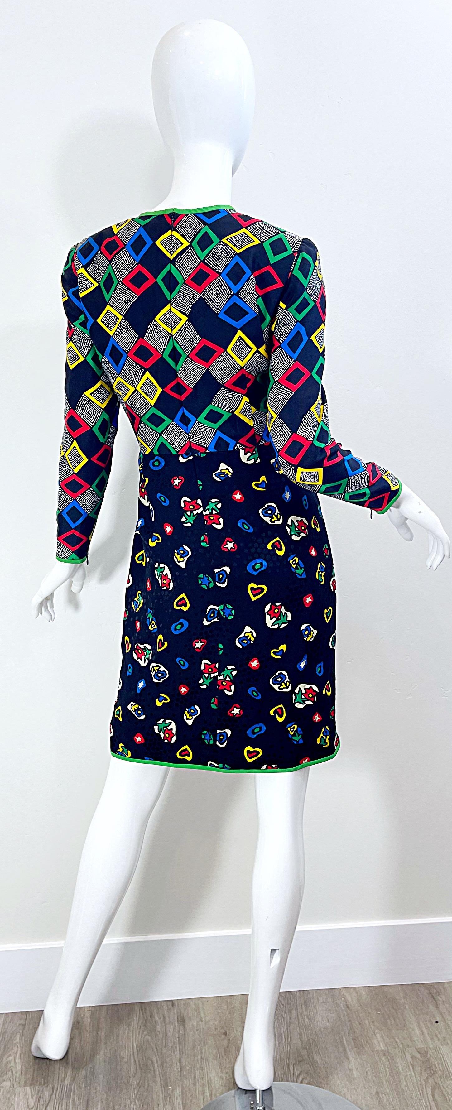 Black 1980s Stanley Platos Martin Ross Size 10 Hearts Flowers Vintage 80s Dress For Sale