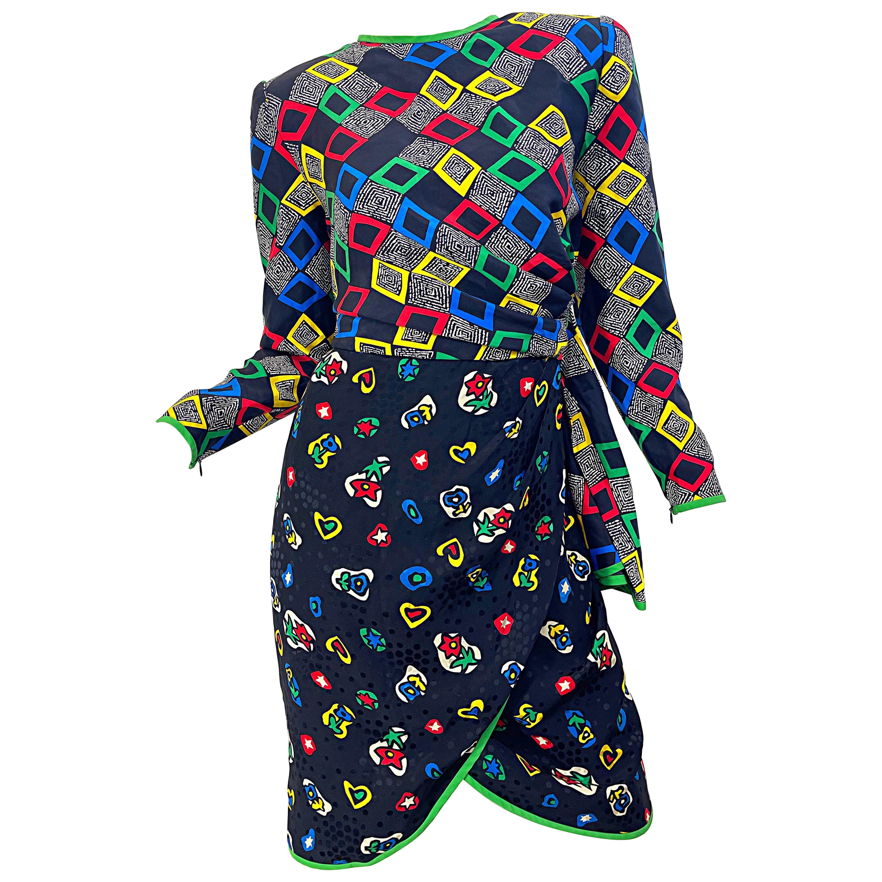1980er Stanley Platos Martin Ross Vintage 80er Jahre Kleid mit 10 Herzen und Blumen, Vintage im Angebot