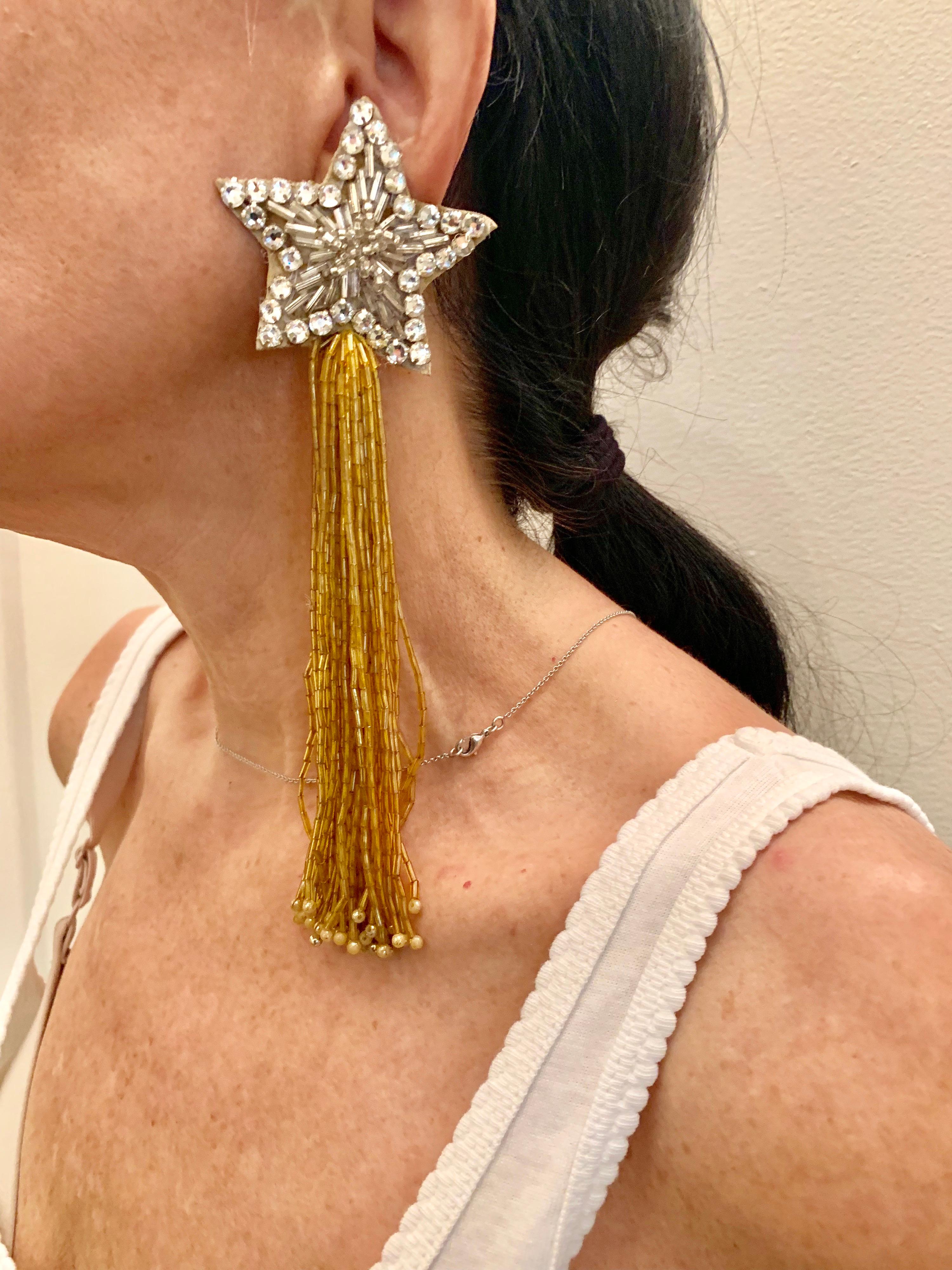 1980s Star Shoulder Duster Chandelier Statement Earrings  In Good Condition In Palm Springs, CA