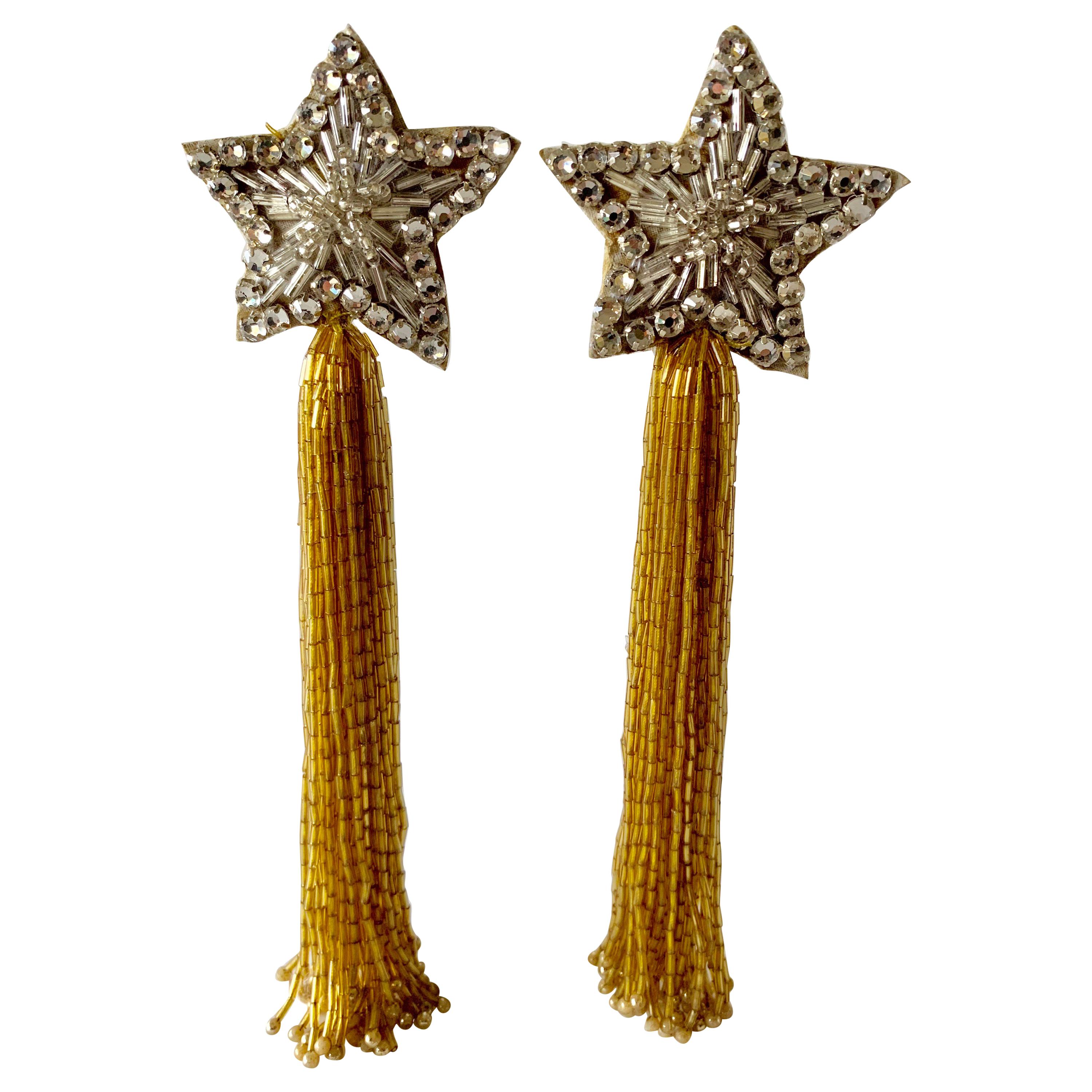 1980s Star Shoulder Duster Chandelier Statement Earrings 