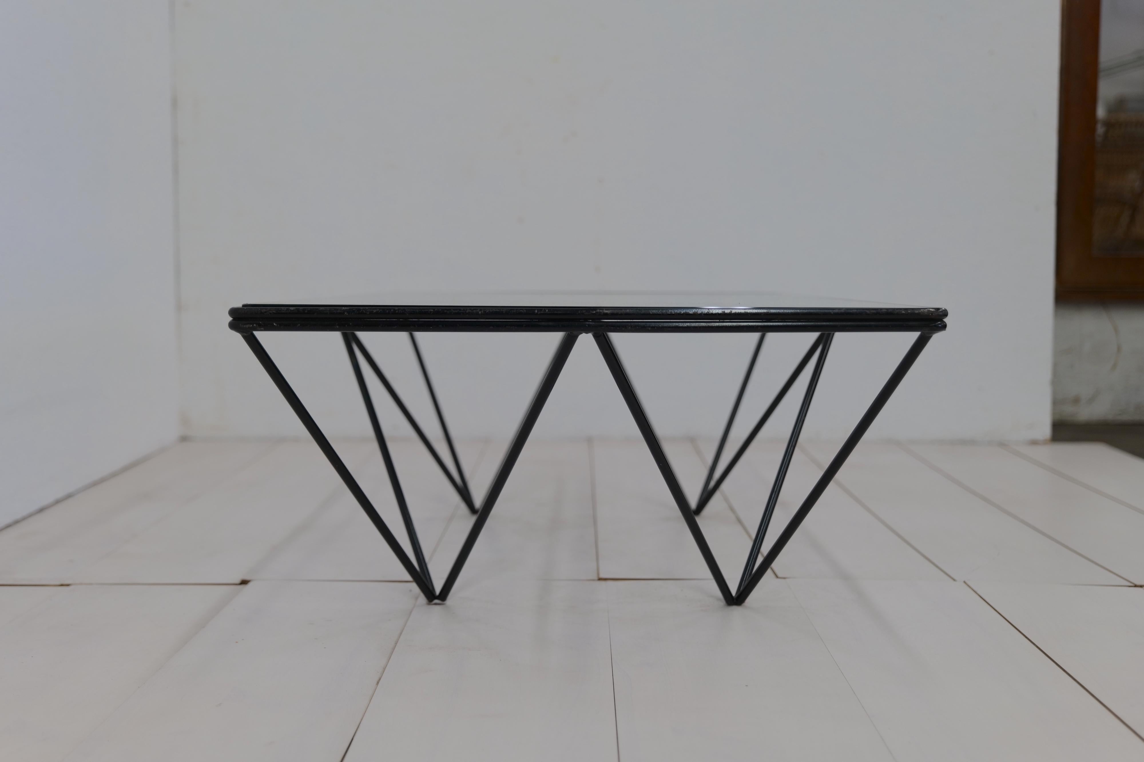 Mid-Century Modern 1980s Steel and Glass Rectangular Coffee Table 