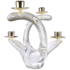 1980s Steiner Glass and Brass Candelabra
