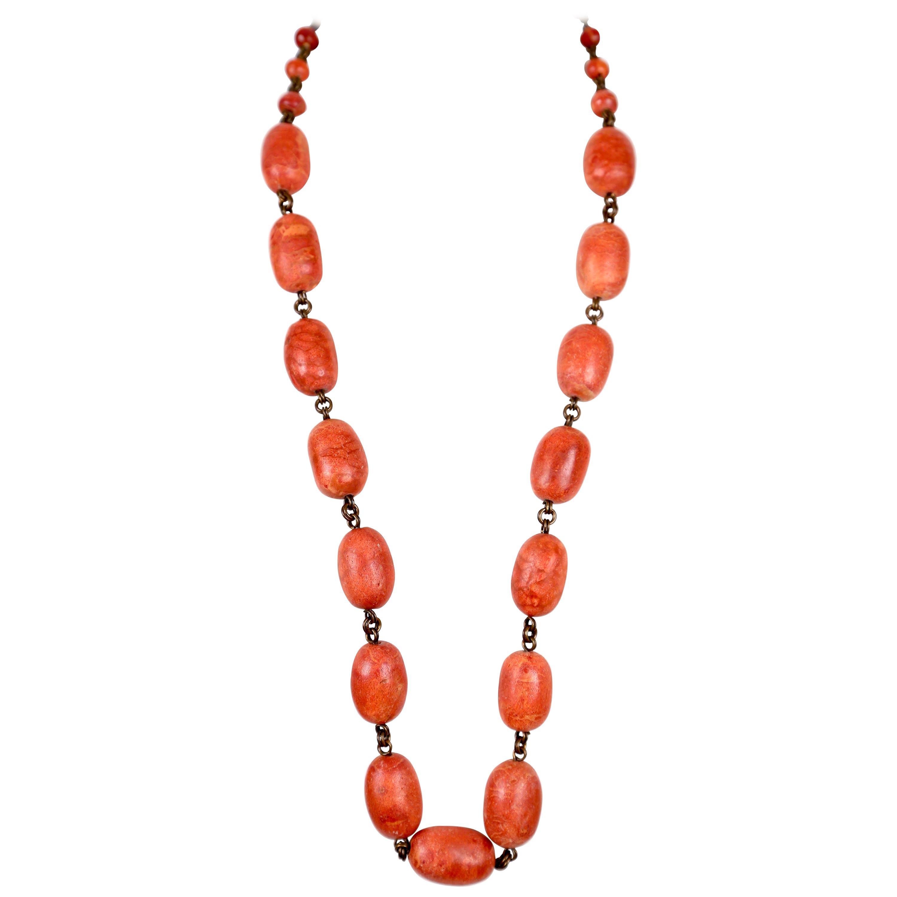 1980's STEPHEN DWECK long apple coral necklace on bronze chain For Sale