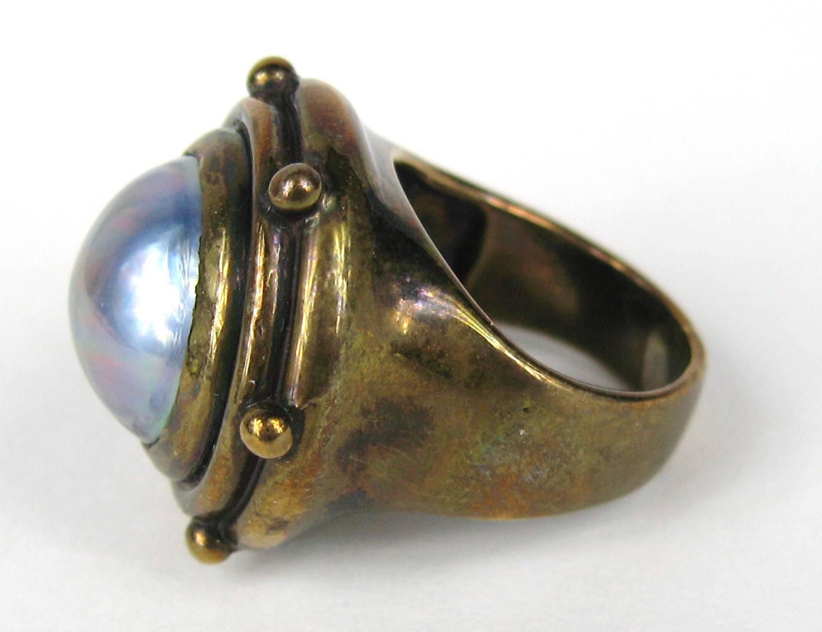 1980s Stephen Dweck Mabe Pearl Bronze Ring New, Never worn  In Excellent Condition In Wallkill, NY