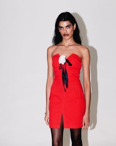 1980's Stephen Sprouse Red Strapless Mini Denim Sheath Dress