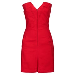 Retro 1980's Stephen Sprouse Red Strapless Mini Denim Sheath Dress