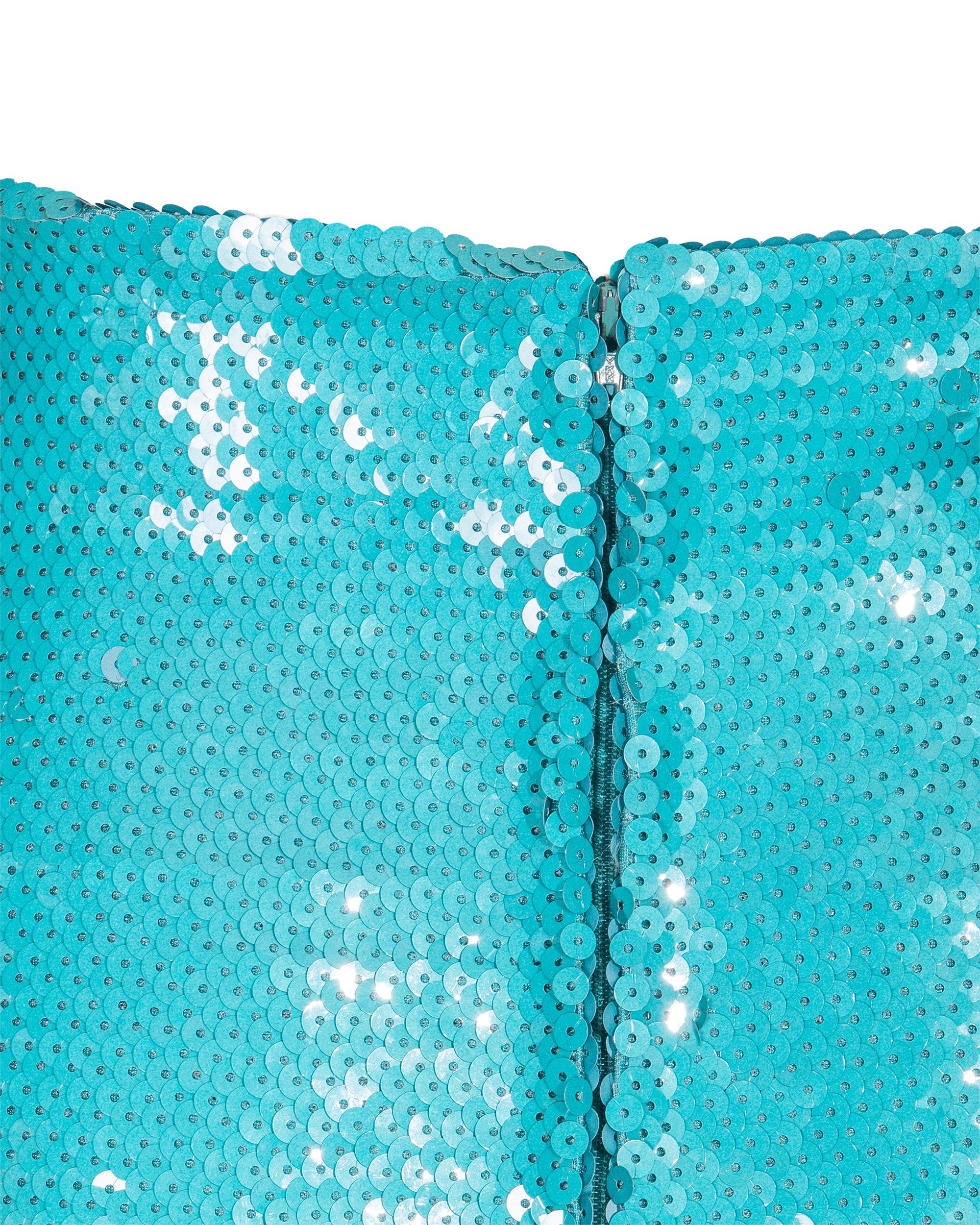 1980's Stephen Sprouse Turquoise Sequin Above-Knee Skirt For Sale 2